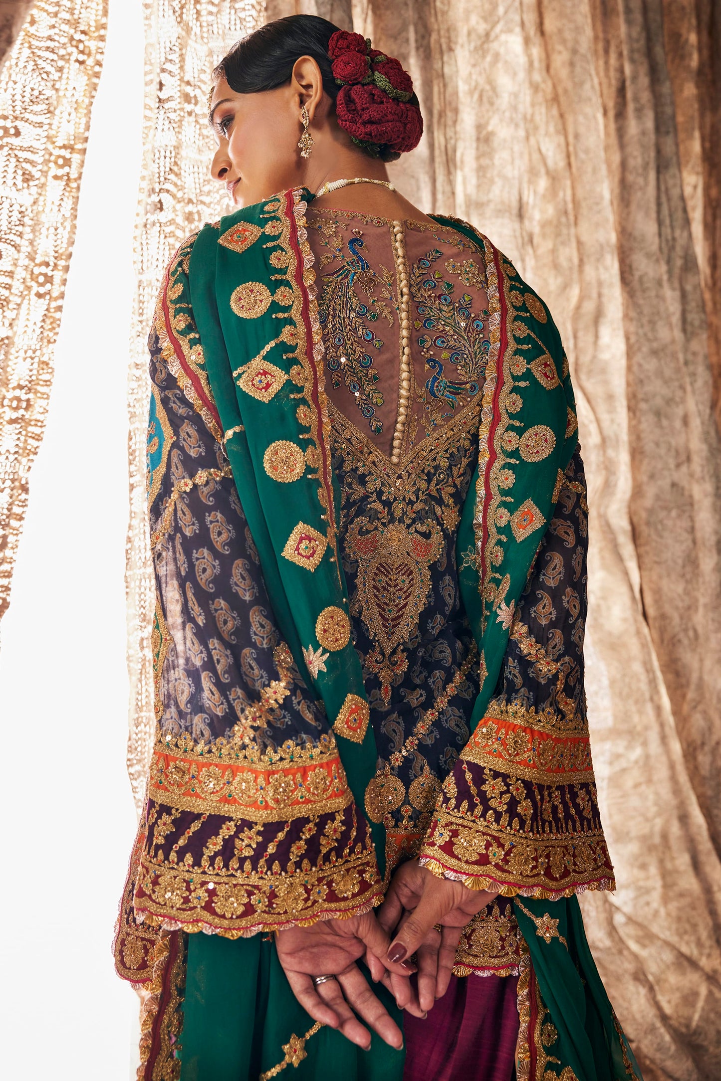 Midnight Blue & Ruby Pink Embroidered Kurti Set