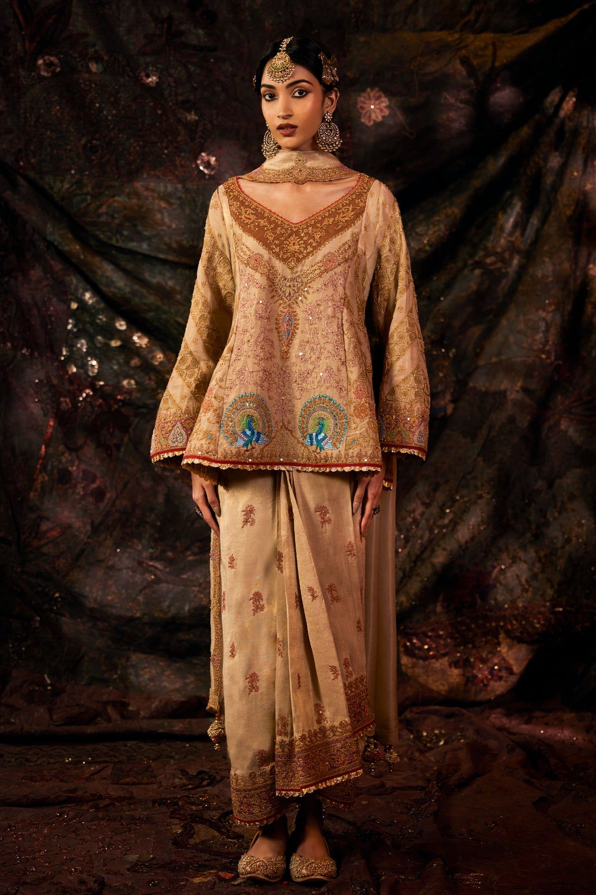 Pale Gold Embroidered Lungi Set
