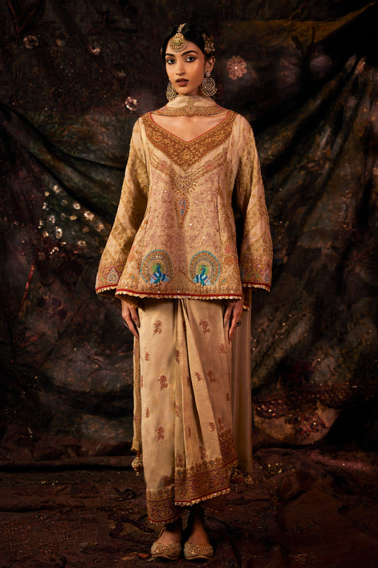 Pale Gold Embroidered Lungi Set