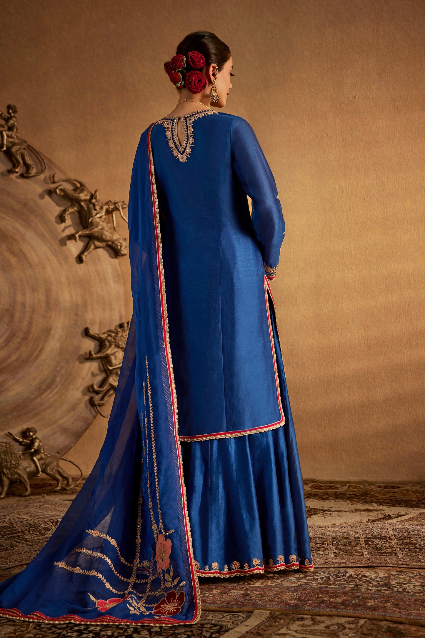 Dark Blue Floral Sharara Set