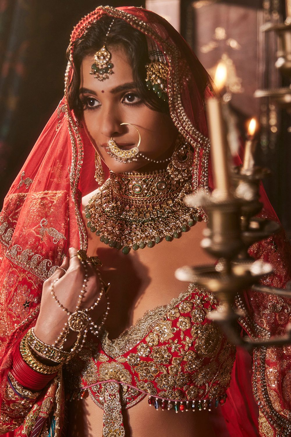 Deep Red Floral Lehenga Set