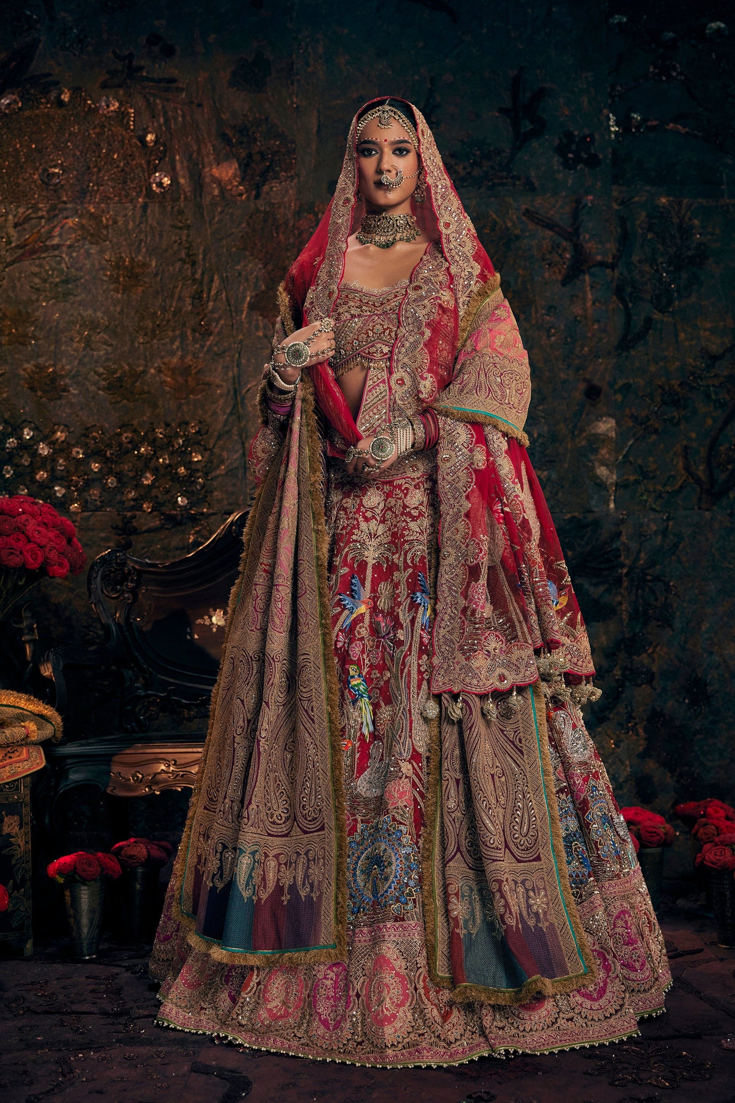 Deep Red Embroidered Lehenga