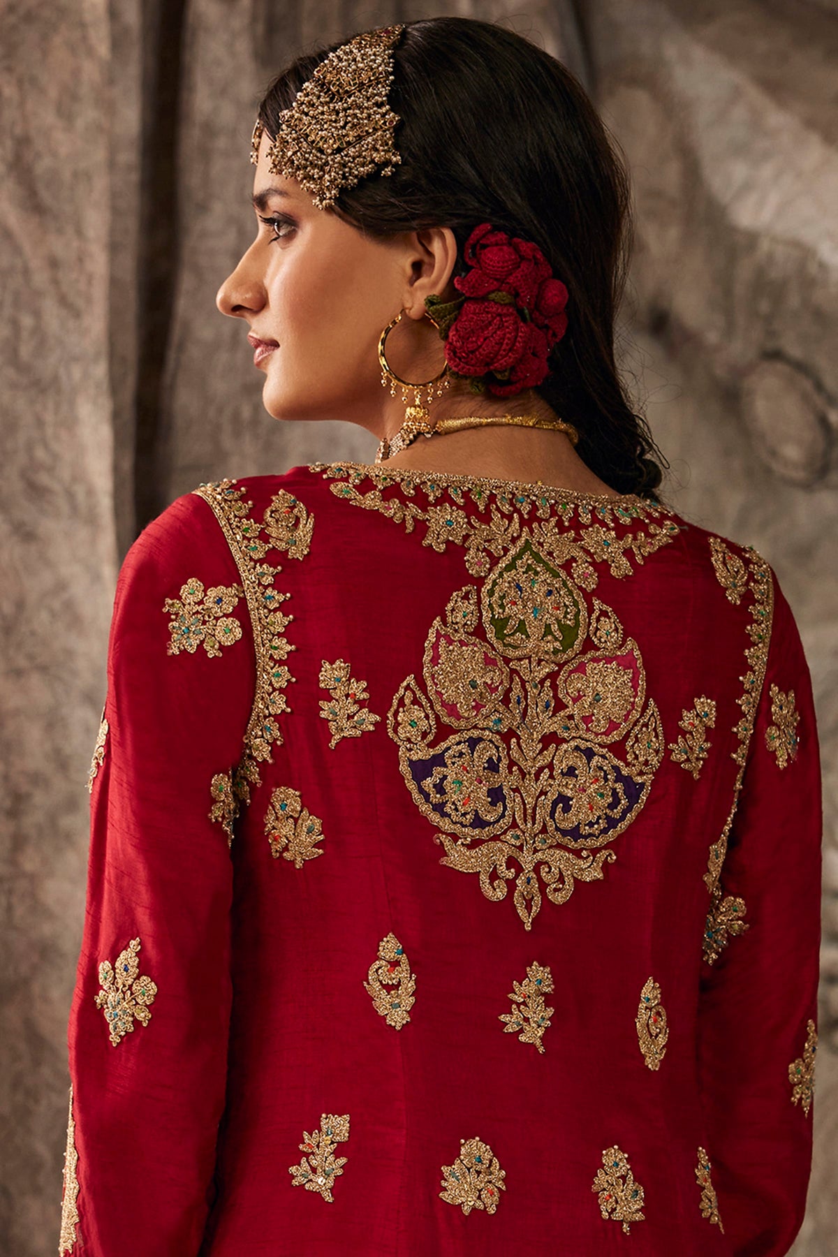 Antique Red Embroidered Kurta Set