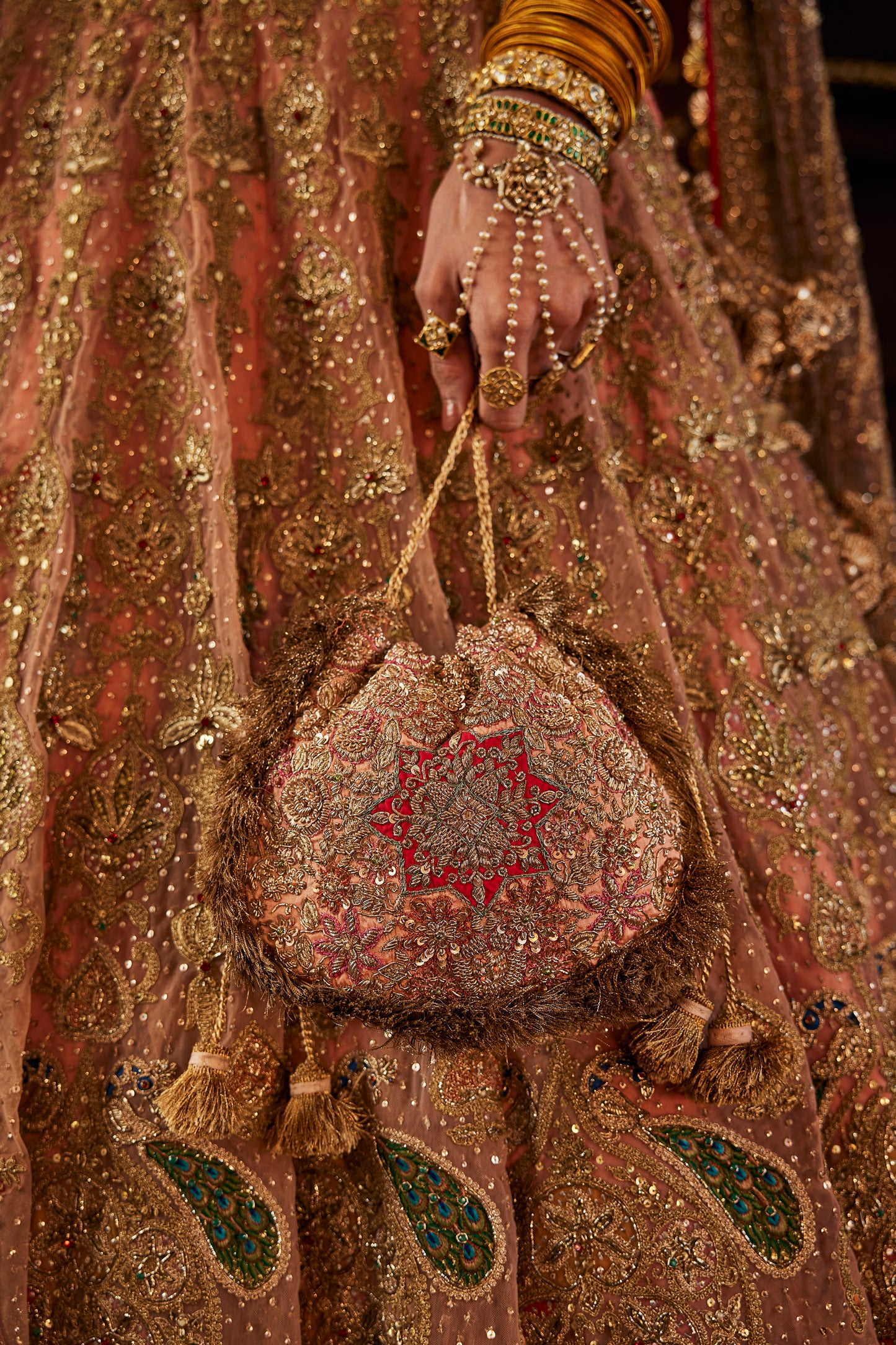 Peach Pink Peacock Lehenga