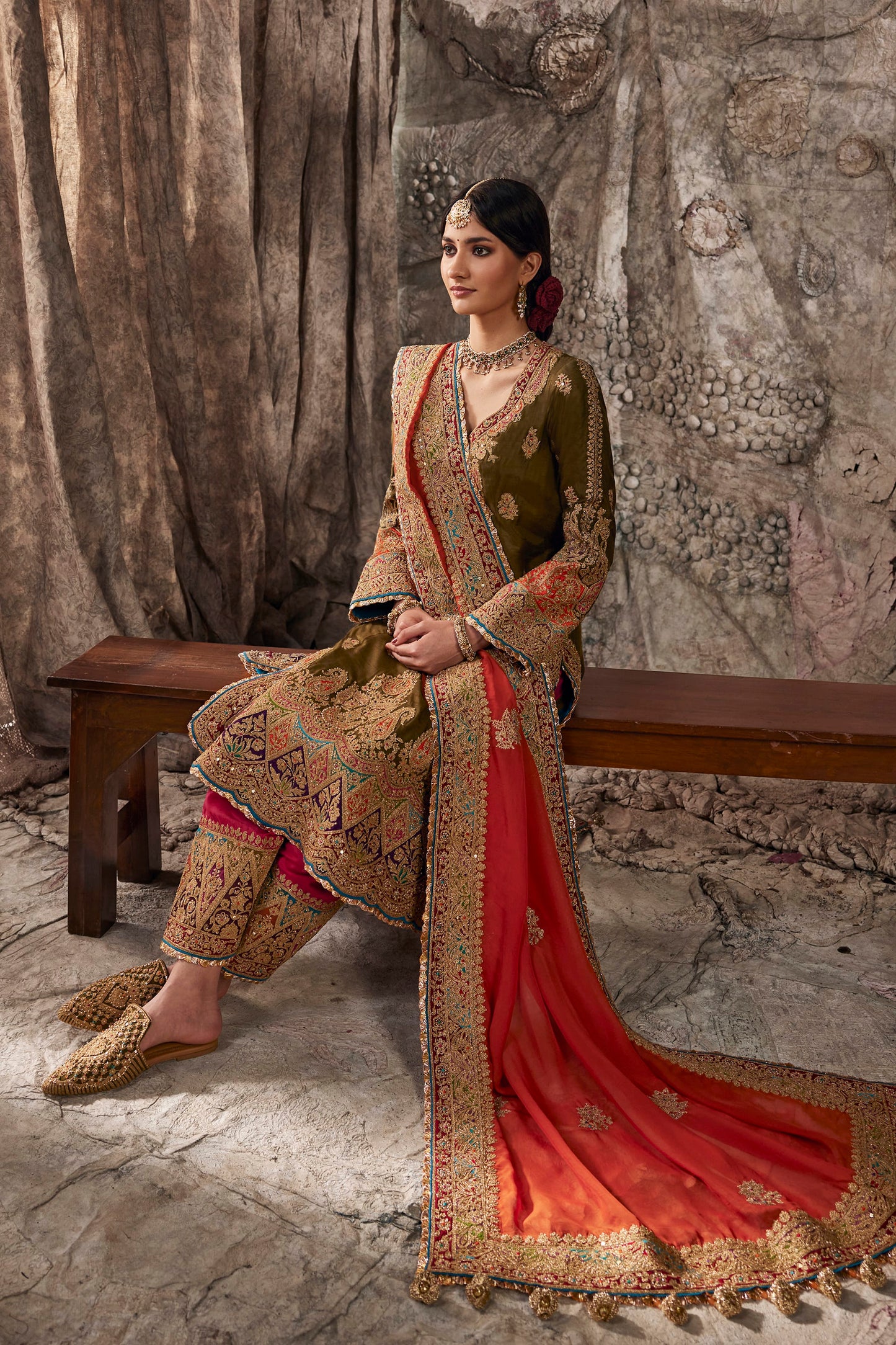 Deep Olive Green Embroidered Kurta Set