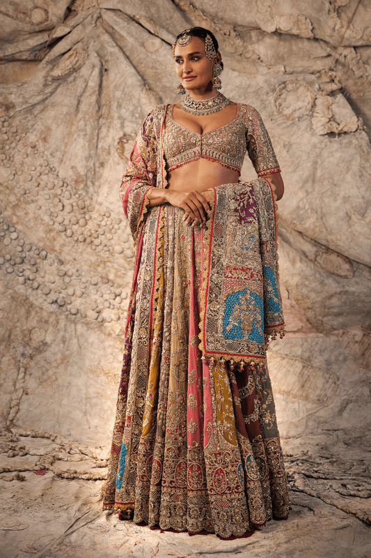 Mustard & Vintage Rose Embroidered Lehenga