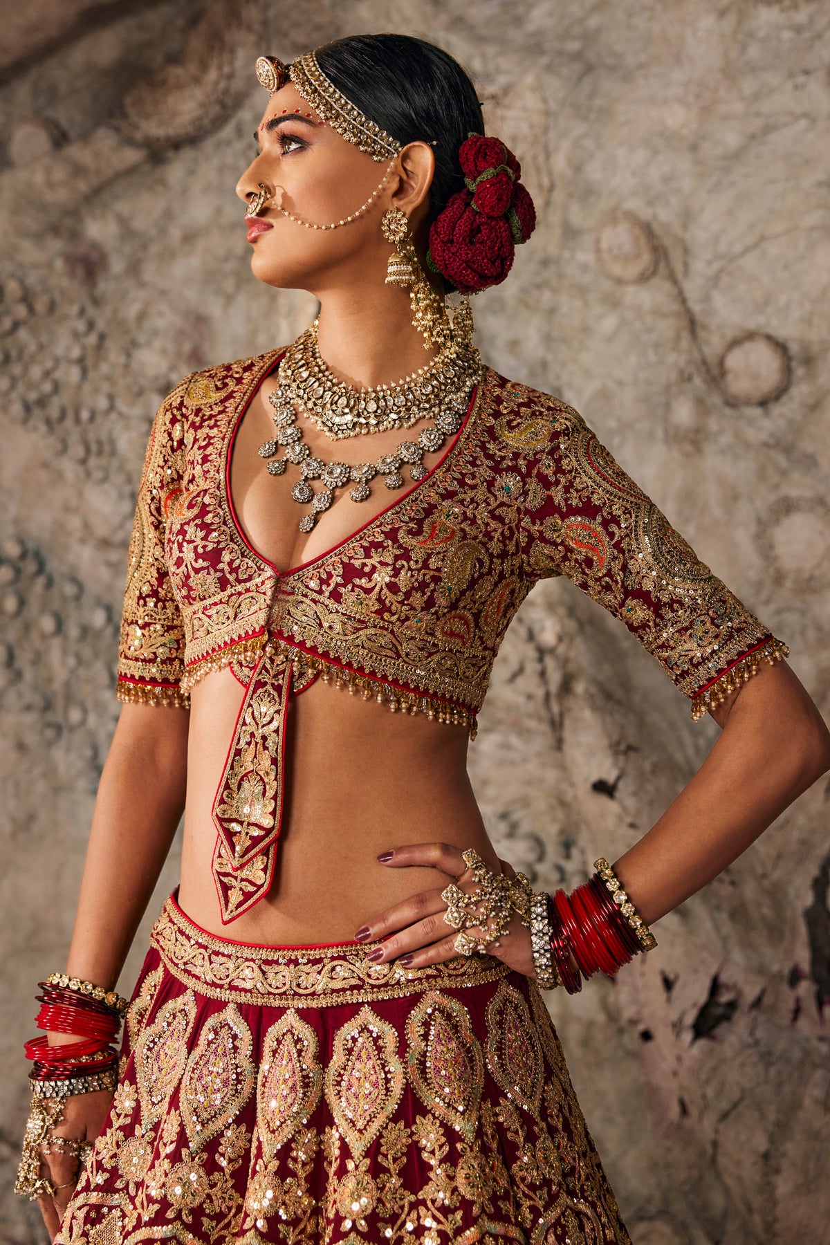 Maroon Embroidered Georgette Lehenga