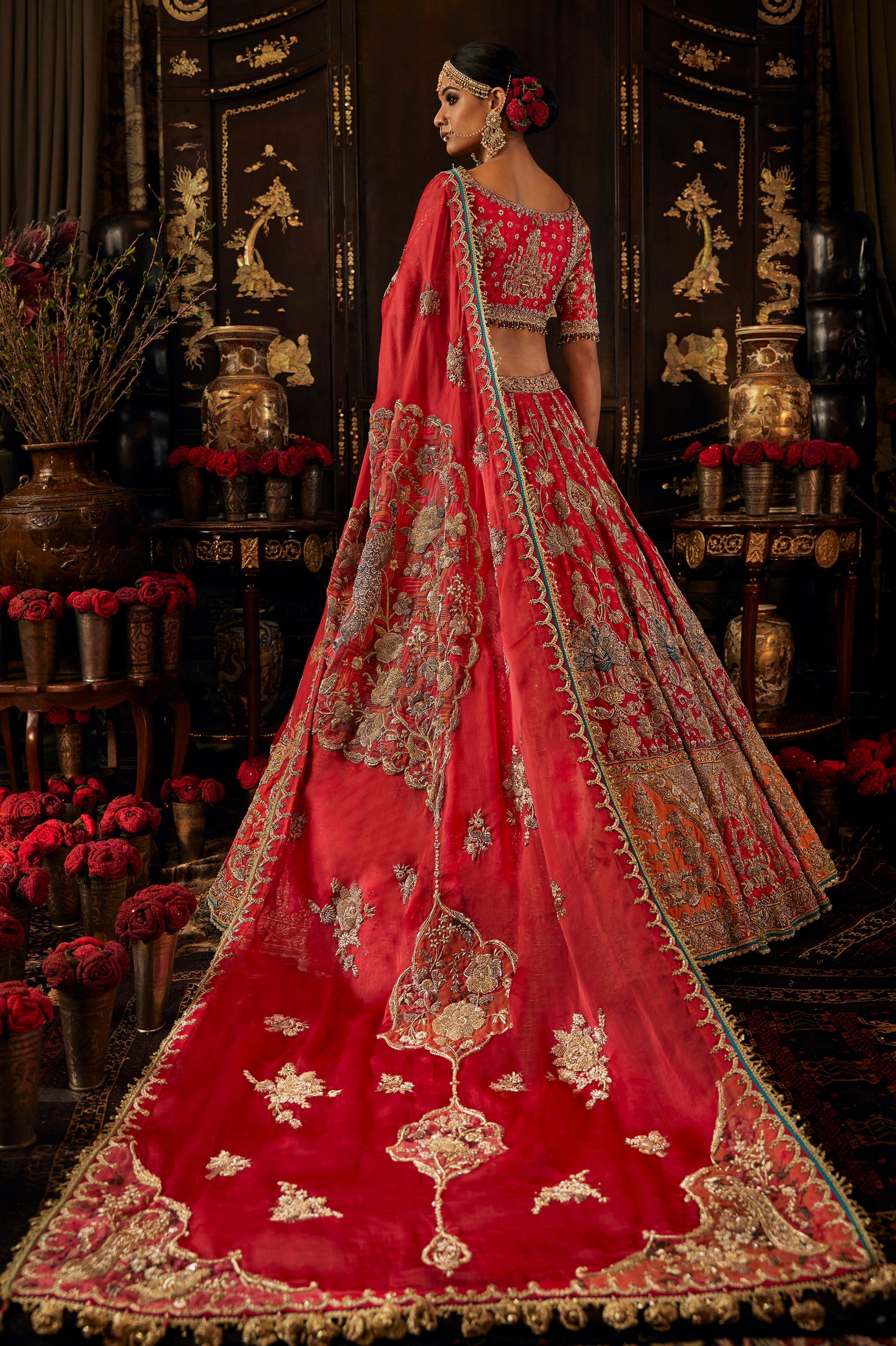 Vivid Red Palampore Lehenga