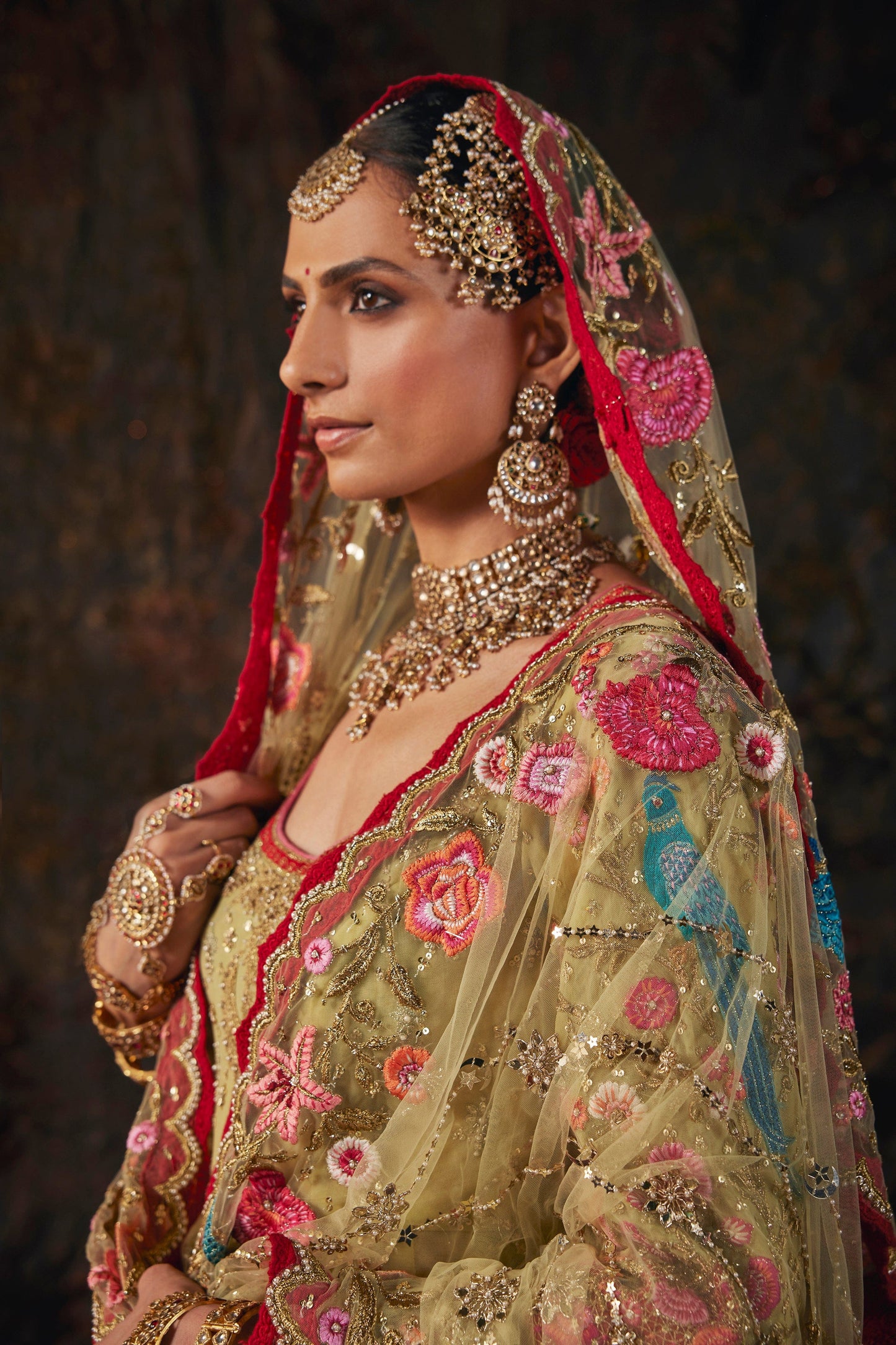 Earthy Pistachio Embroidered Kalidar Set
