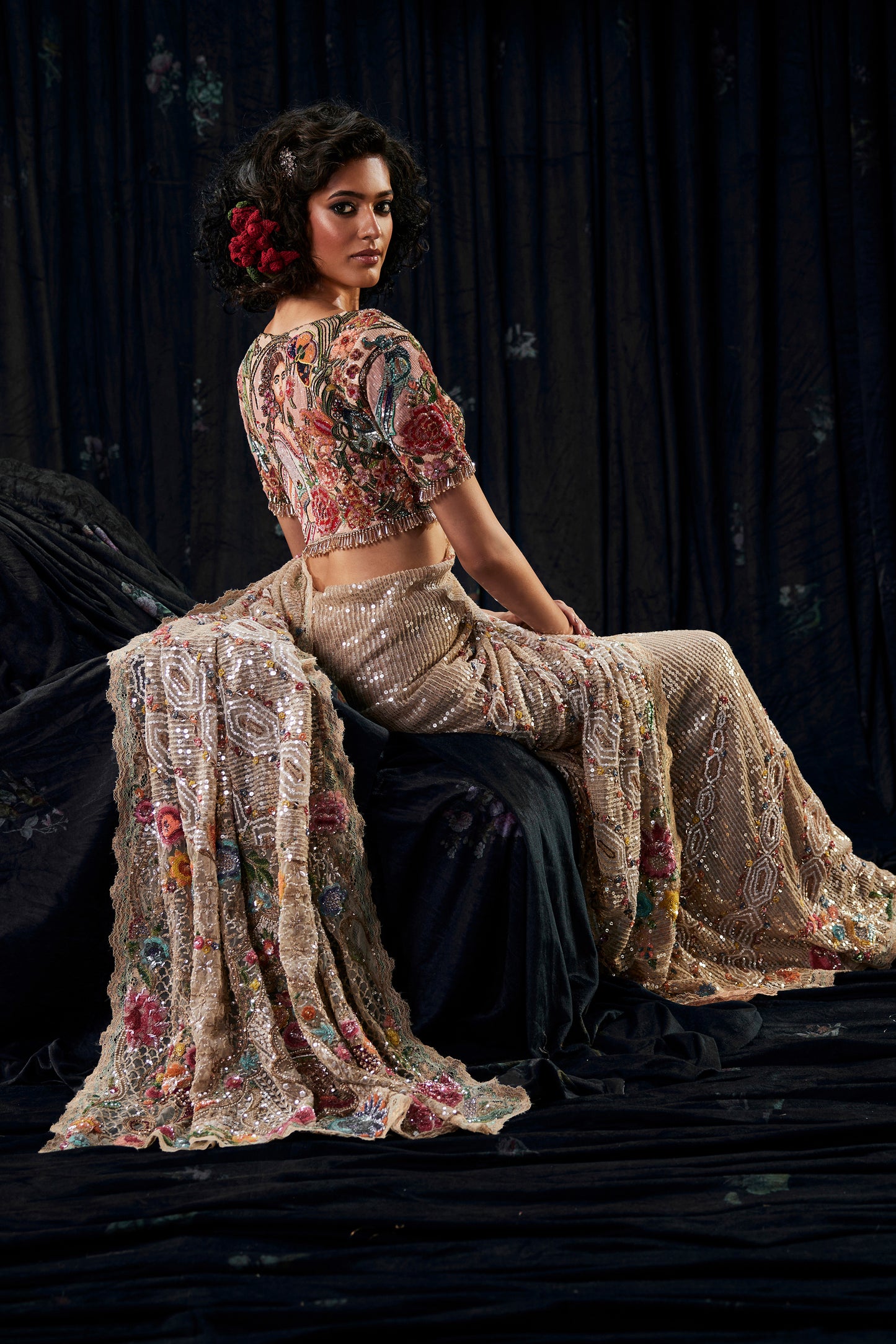 Champagne Hued "Potrait Of A Lady" Saree