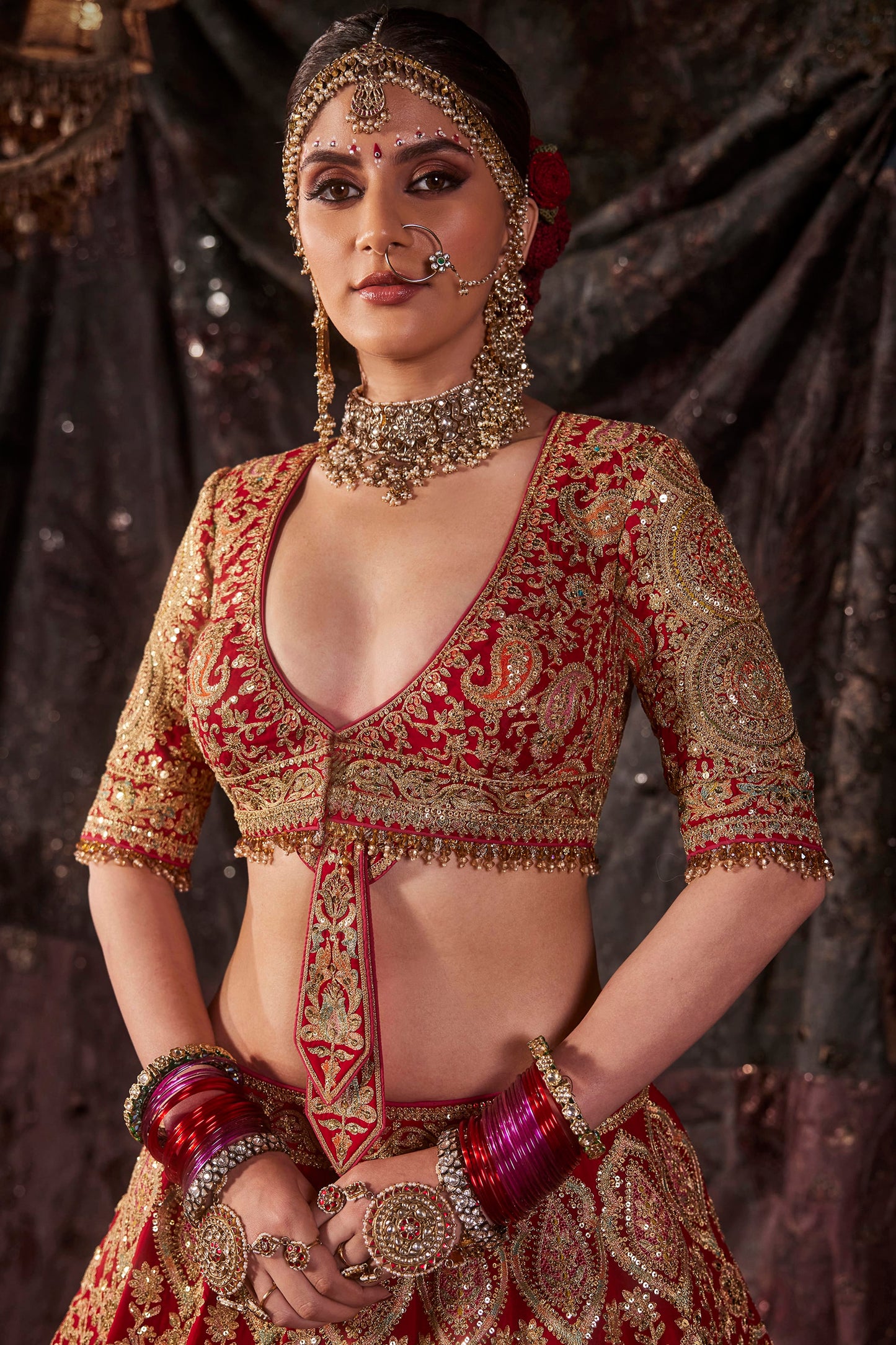 Deep Crimson Embroidered Georgette Lehenga