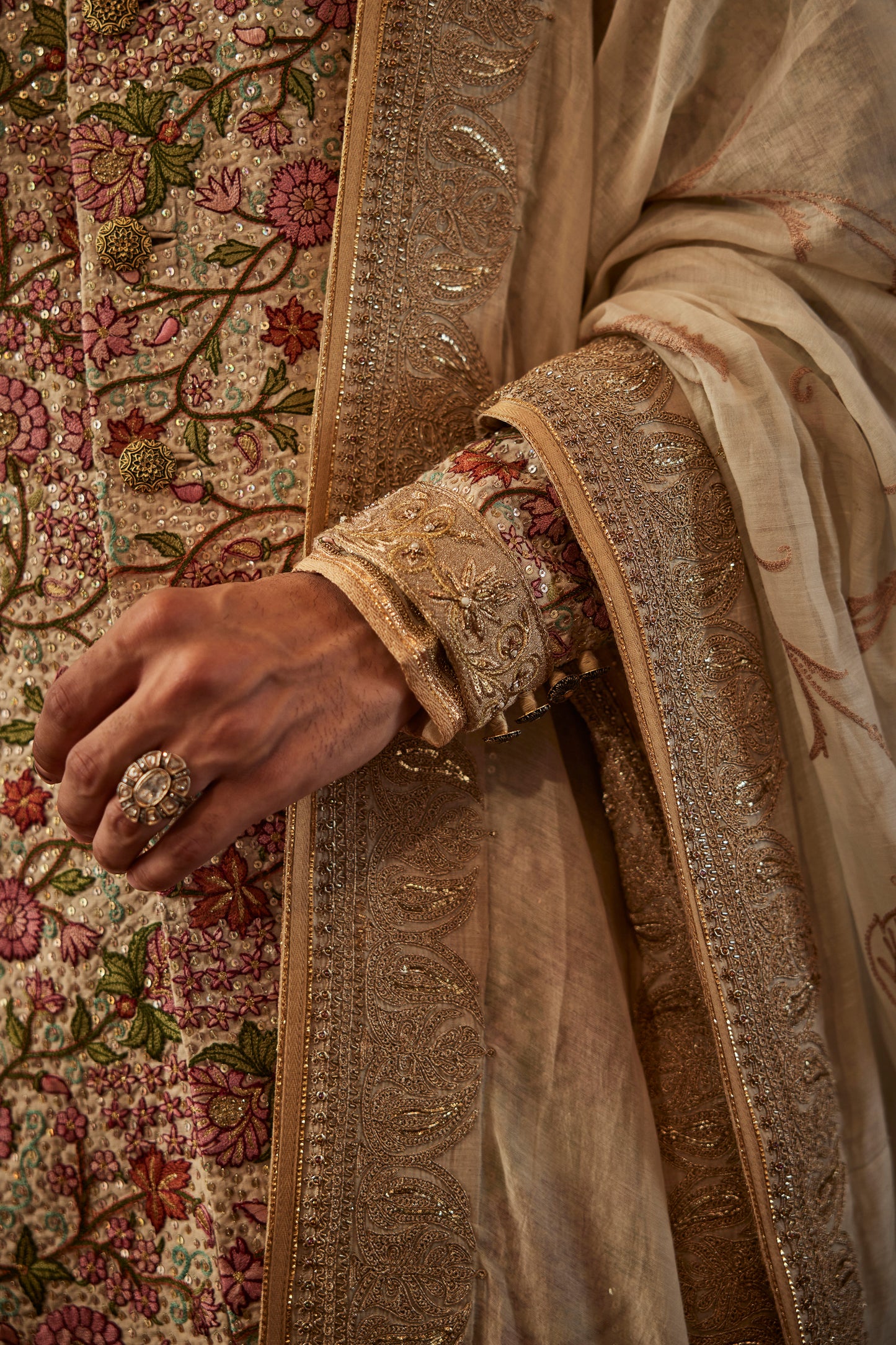 Ivory Sequin Encrusted Sherwani