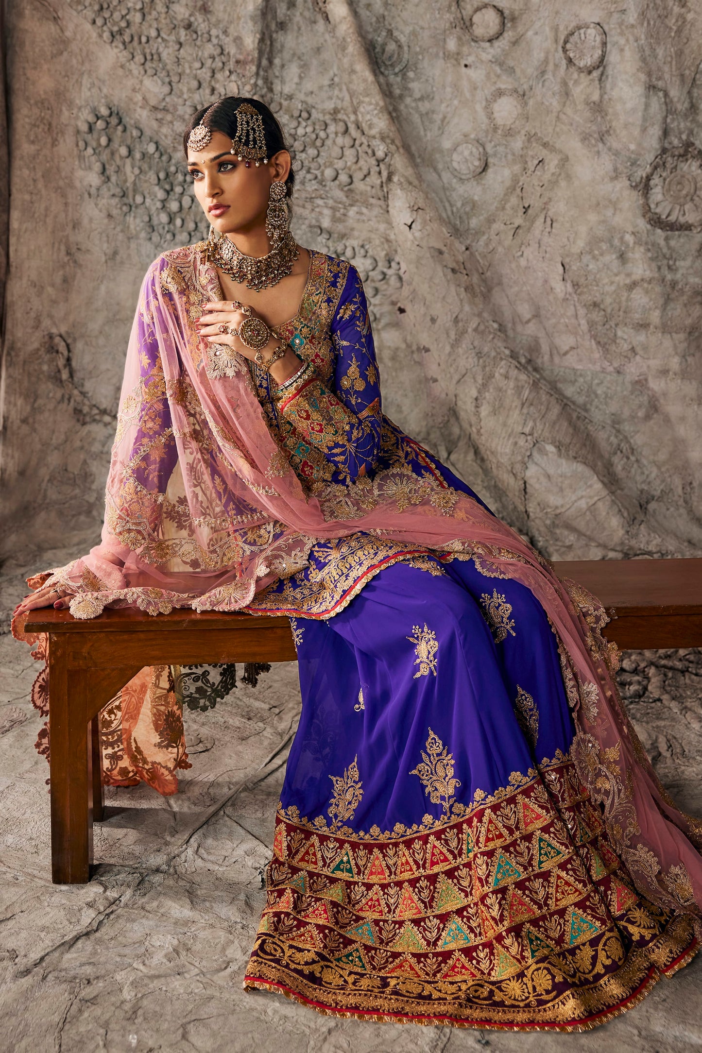 Indigo Embroidered Sharara Set