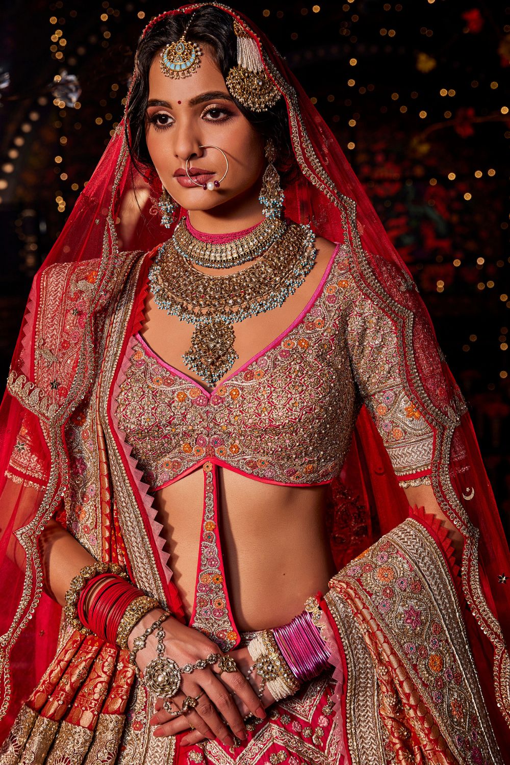 Rani Pink  Chevron Lehenga Set