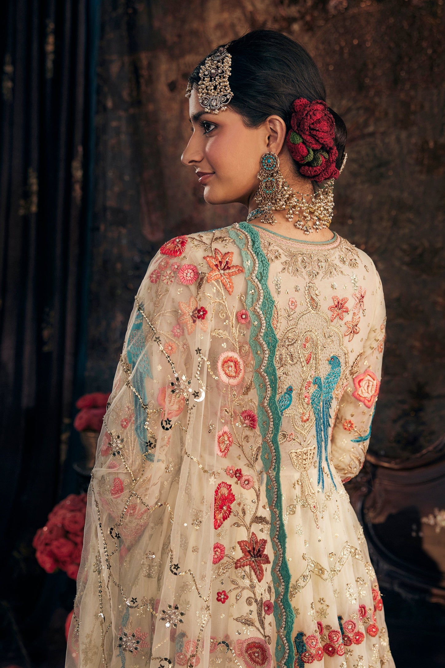 Ivory Embroidered Kalidar Set