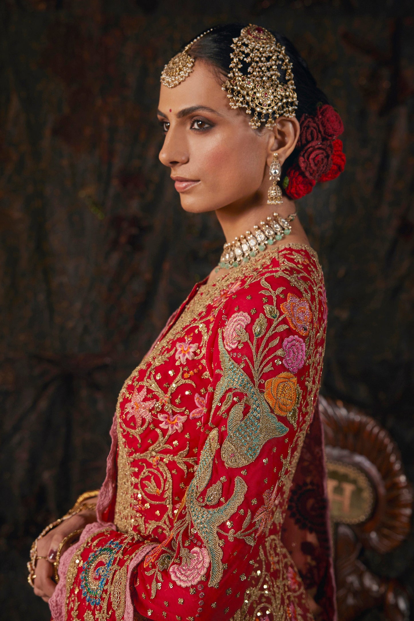 Deep Red Floral Kalidar Set