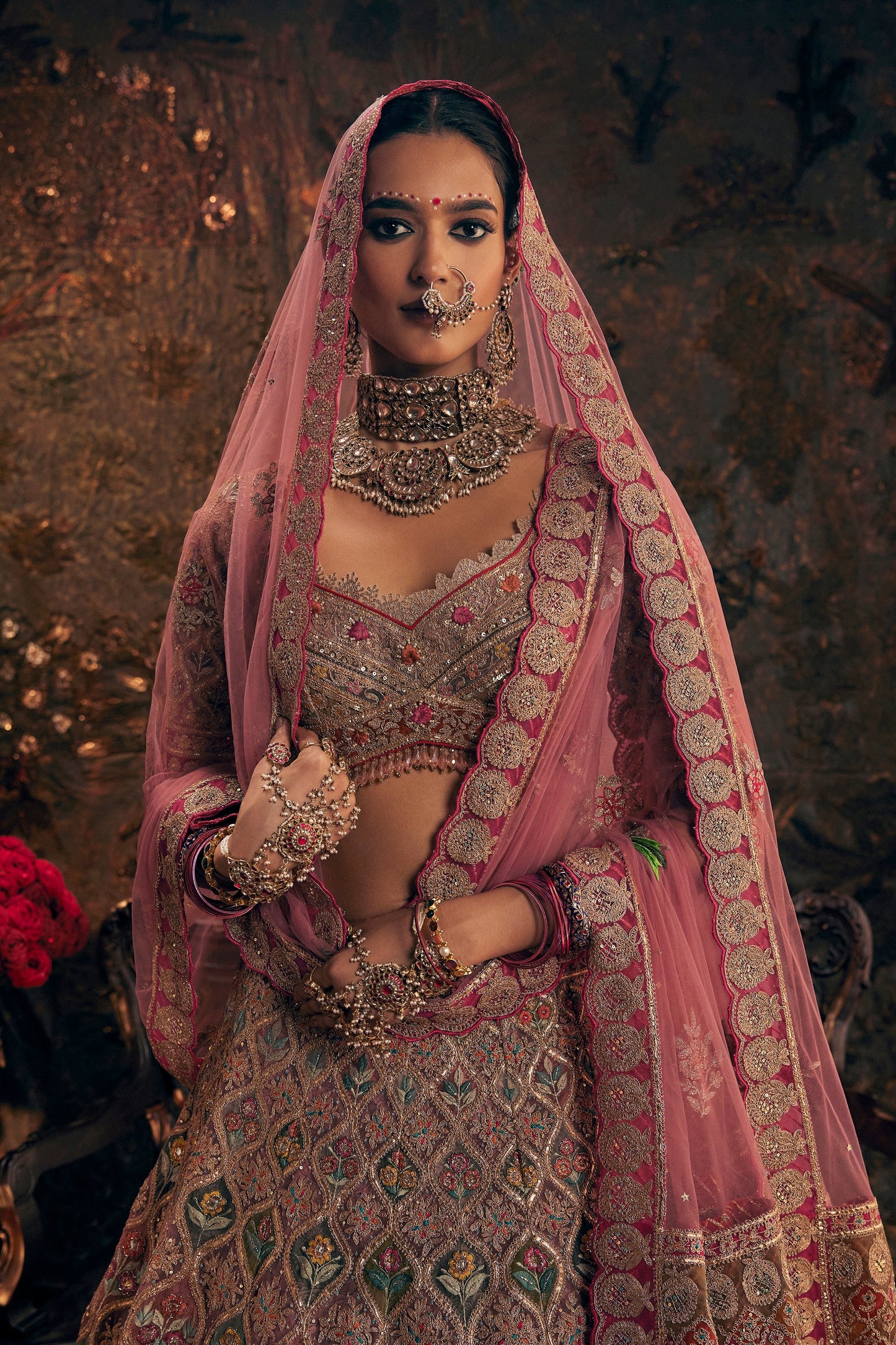 Earthy Pink Embroidered Lehenga