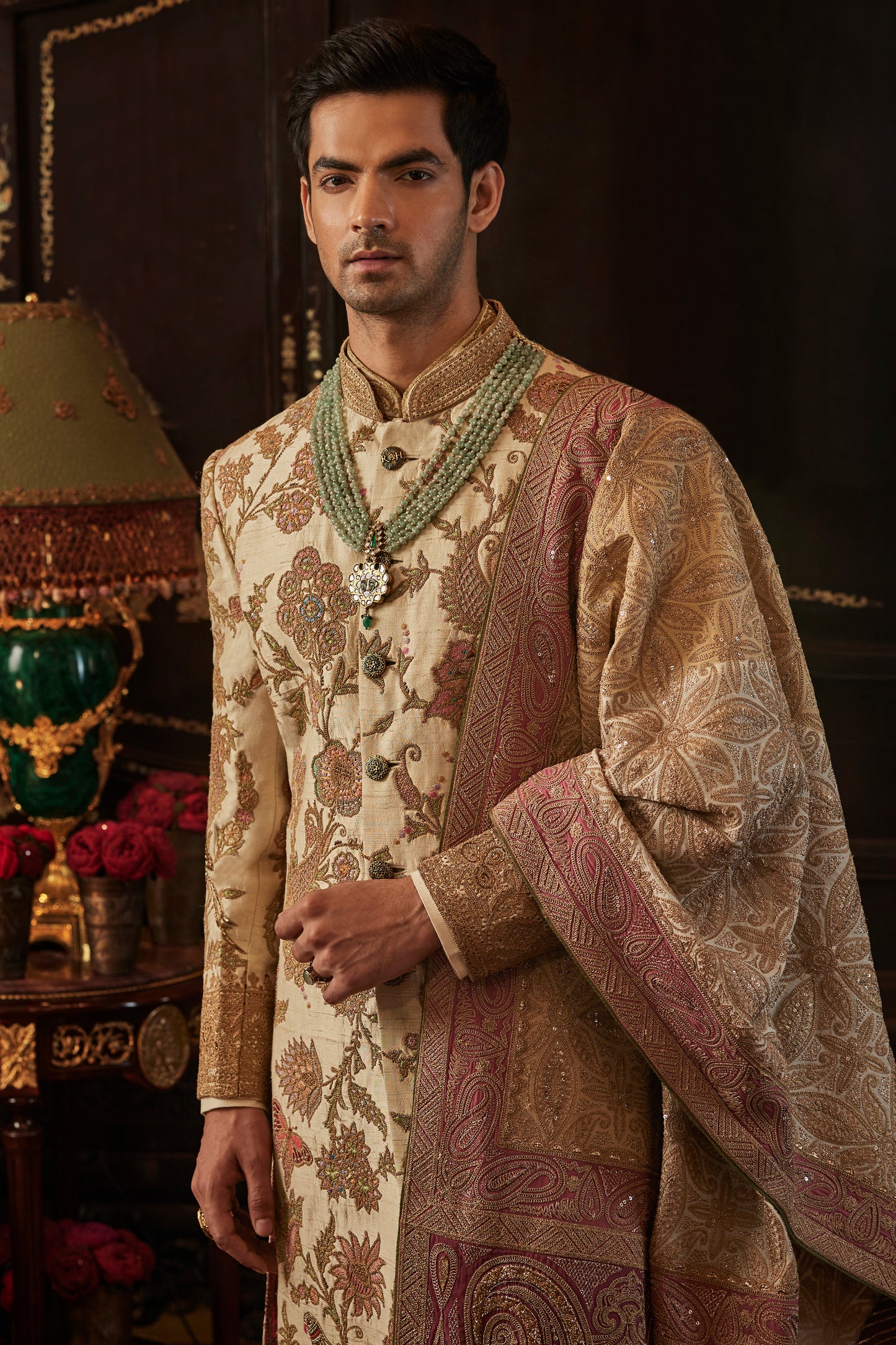 Pale Ivory Silk Sherwani