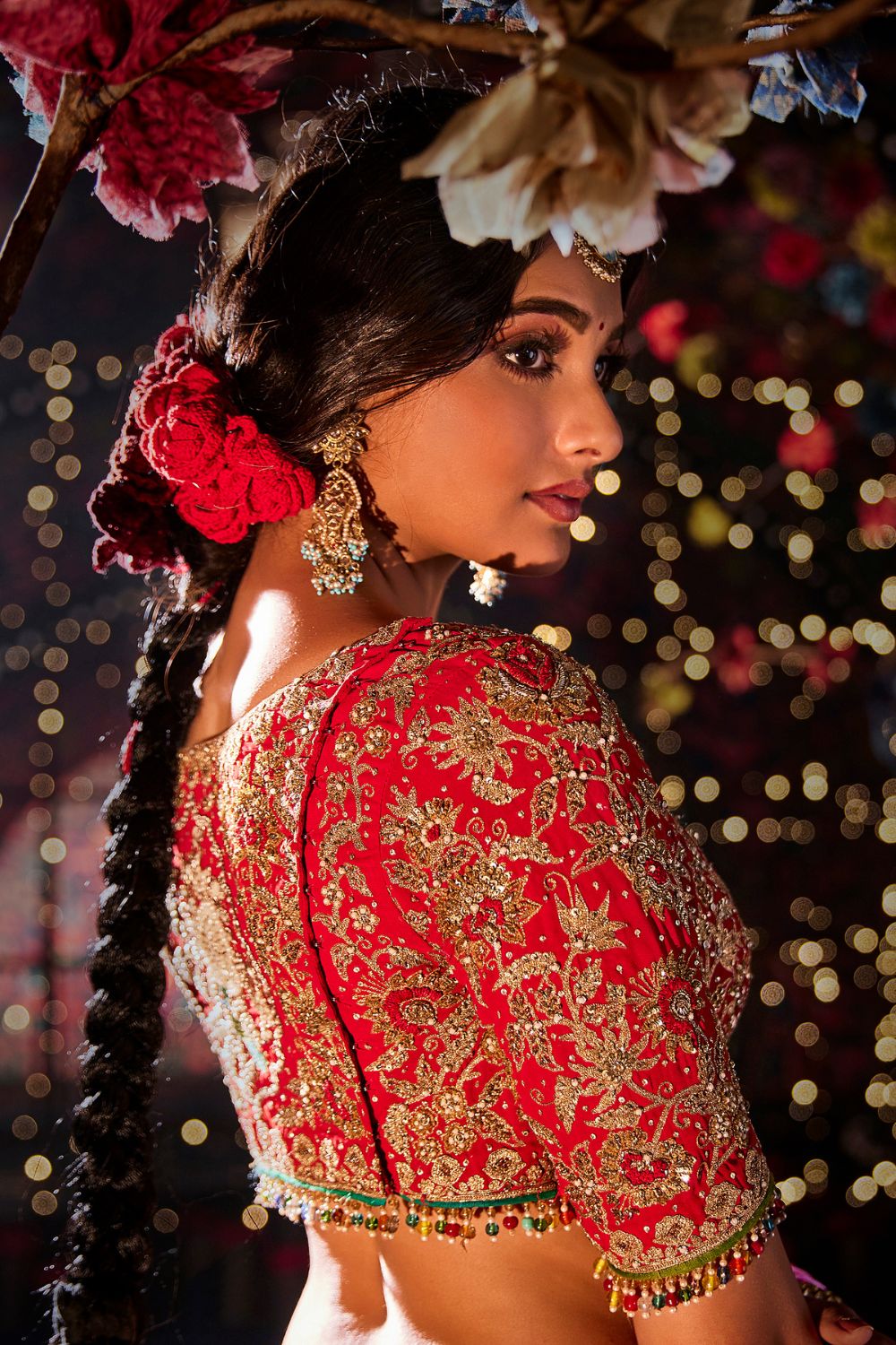 Deep Red  Seed Pearl Peacock Lehenga Set