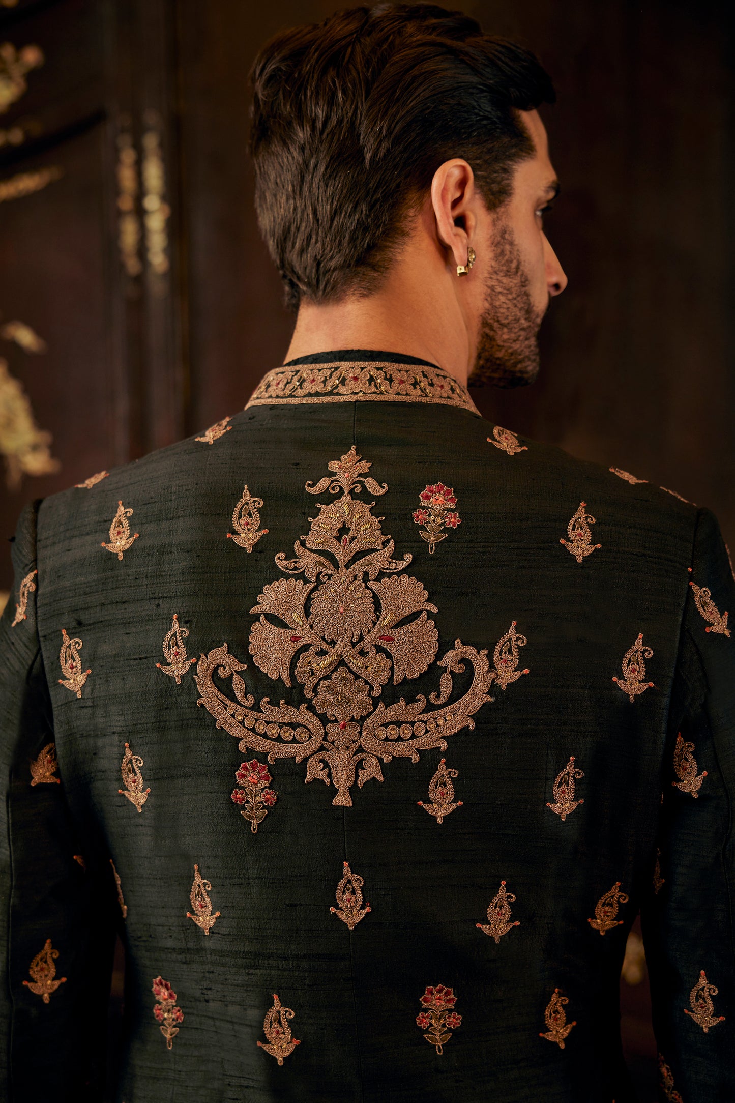 Inky Black Silk Sherwani