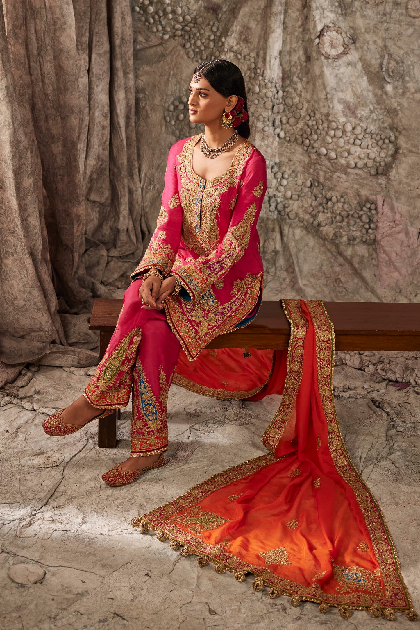 Fuchsia Pink Embroidered Kurta Set