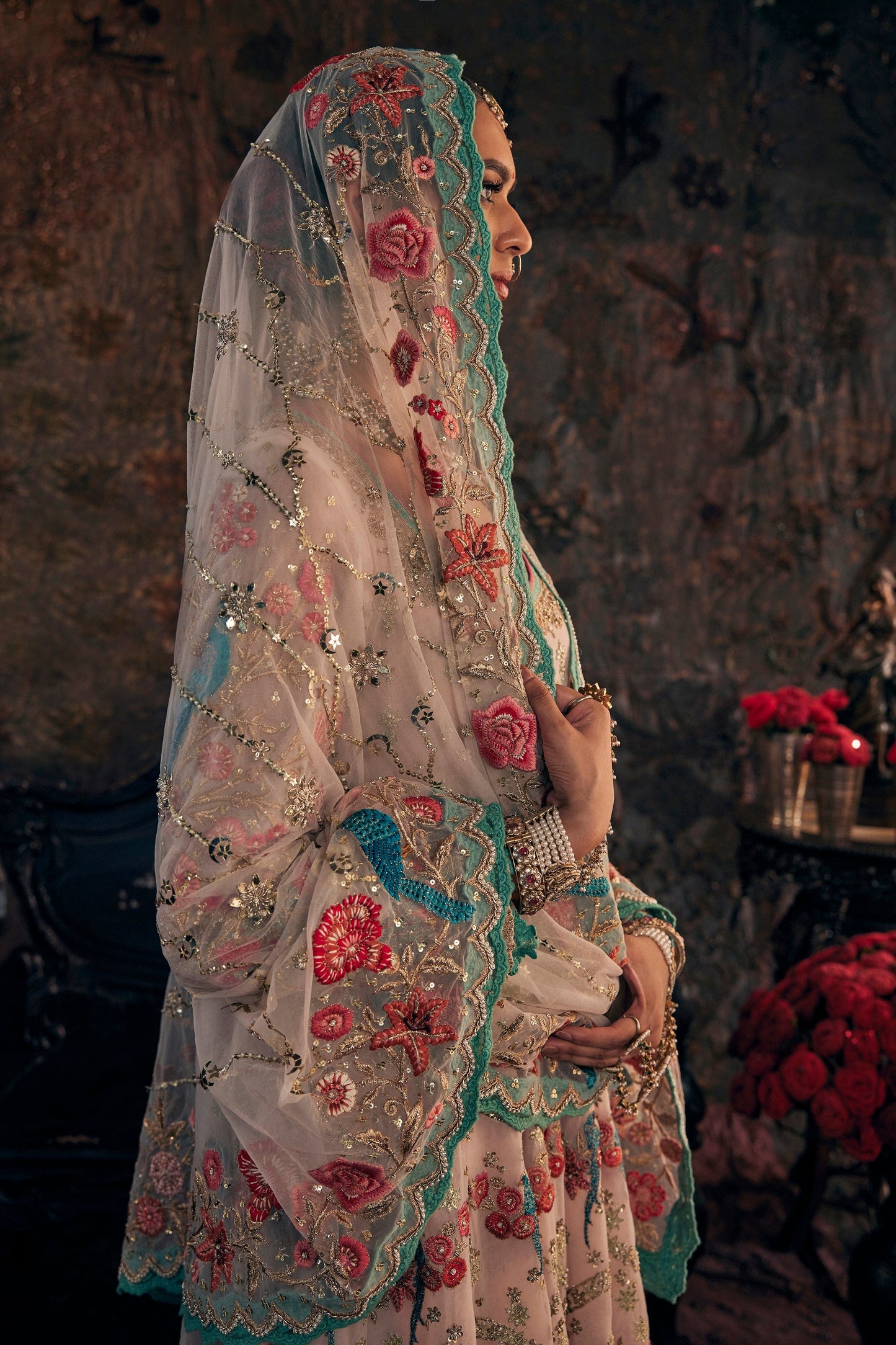 Pink Hued Embroidered Kalidar Set