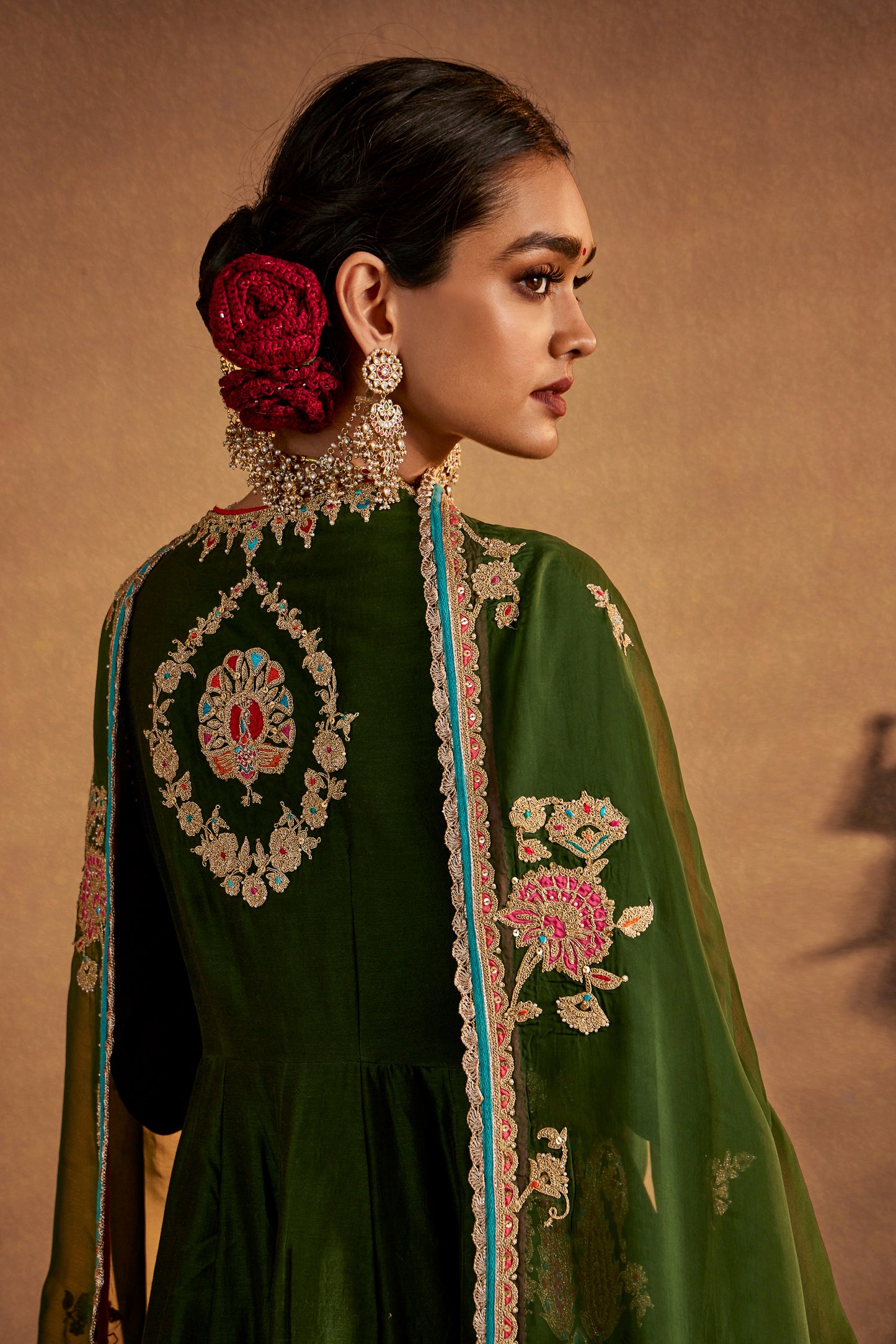 Deep Green Mughal Peacock Kurta Set