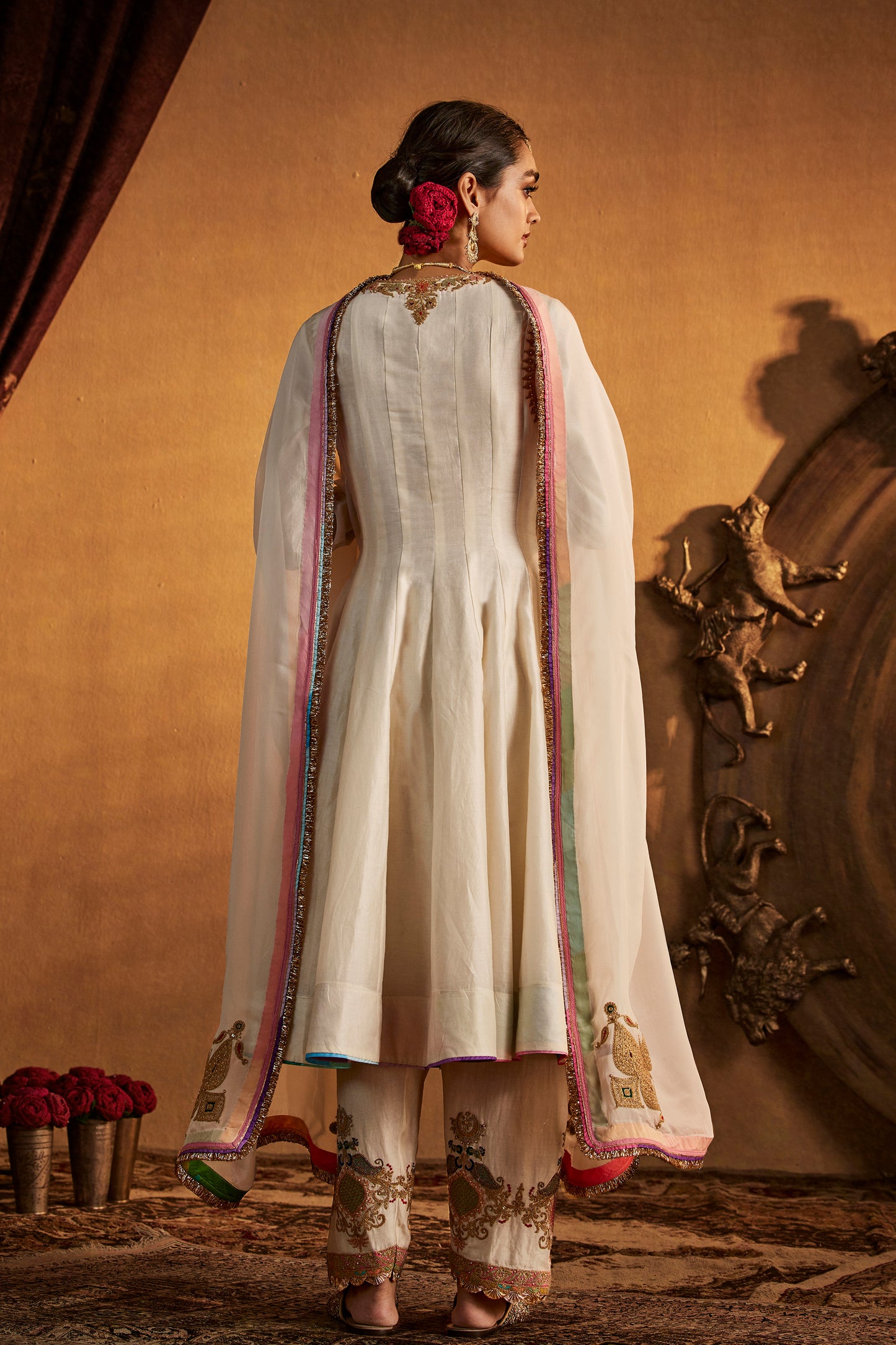Ivory Mughal Peacock Kalidar Set