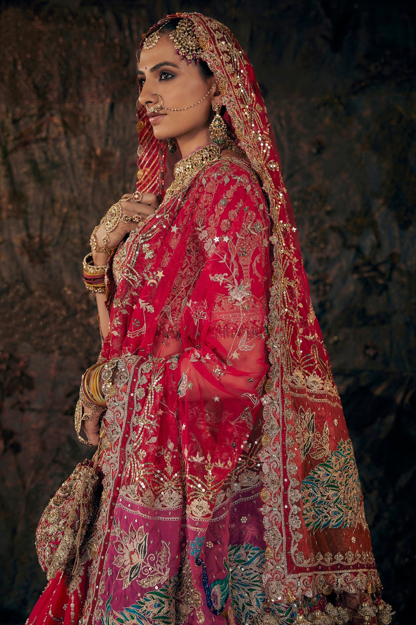 Scarlet Red Floral Lehenga