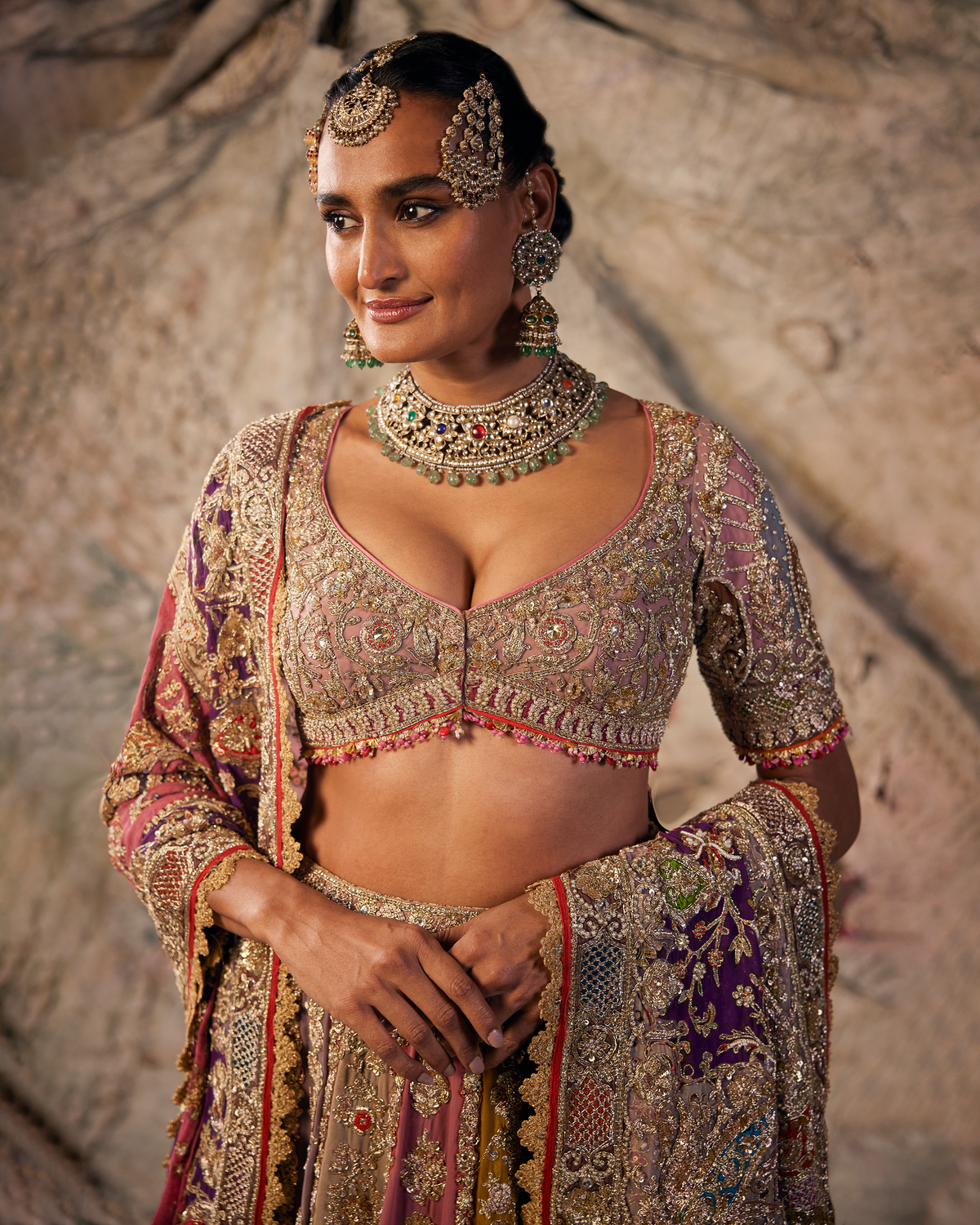 Mustard & Vintage Rose Embroidered Lehenga