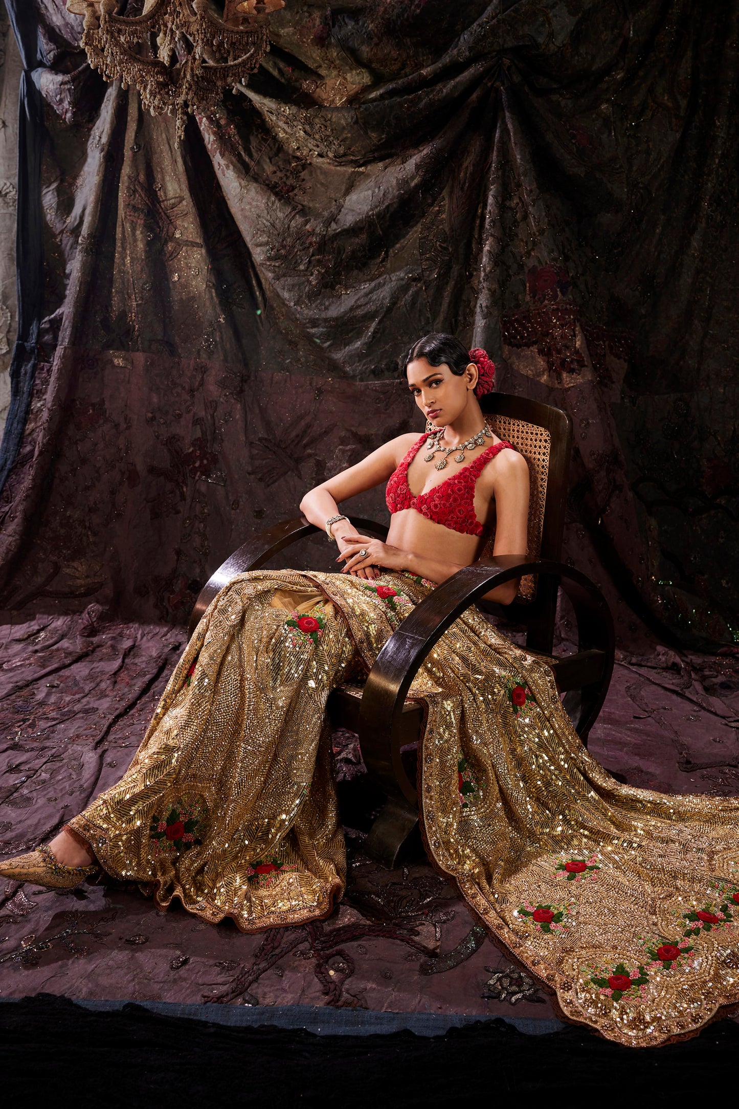 Golden Art Deco Embellished Tulle Saree