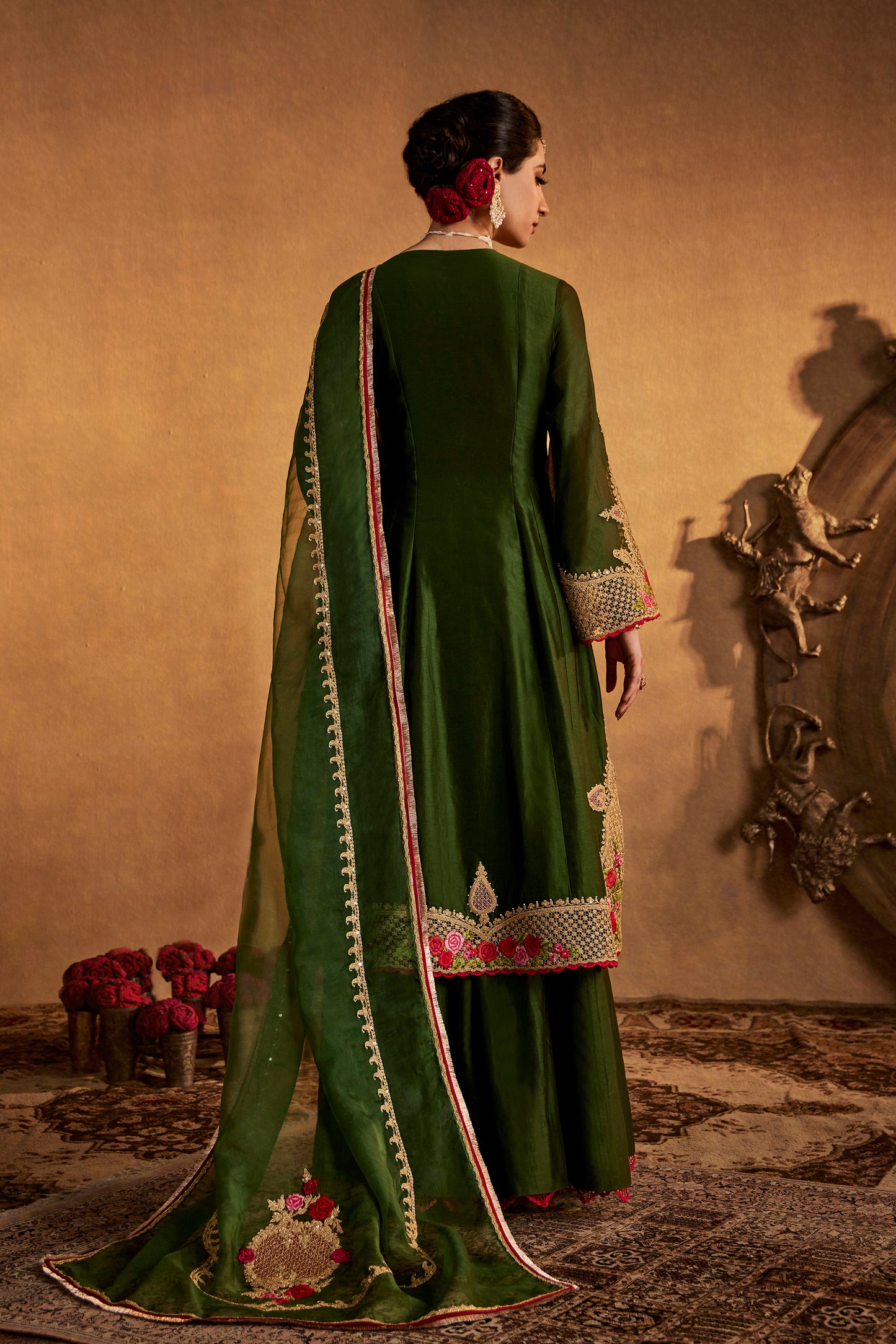 Green Mughal Jaali Kalidar Set
