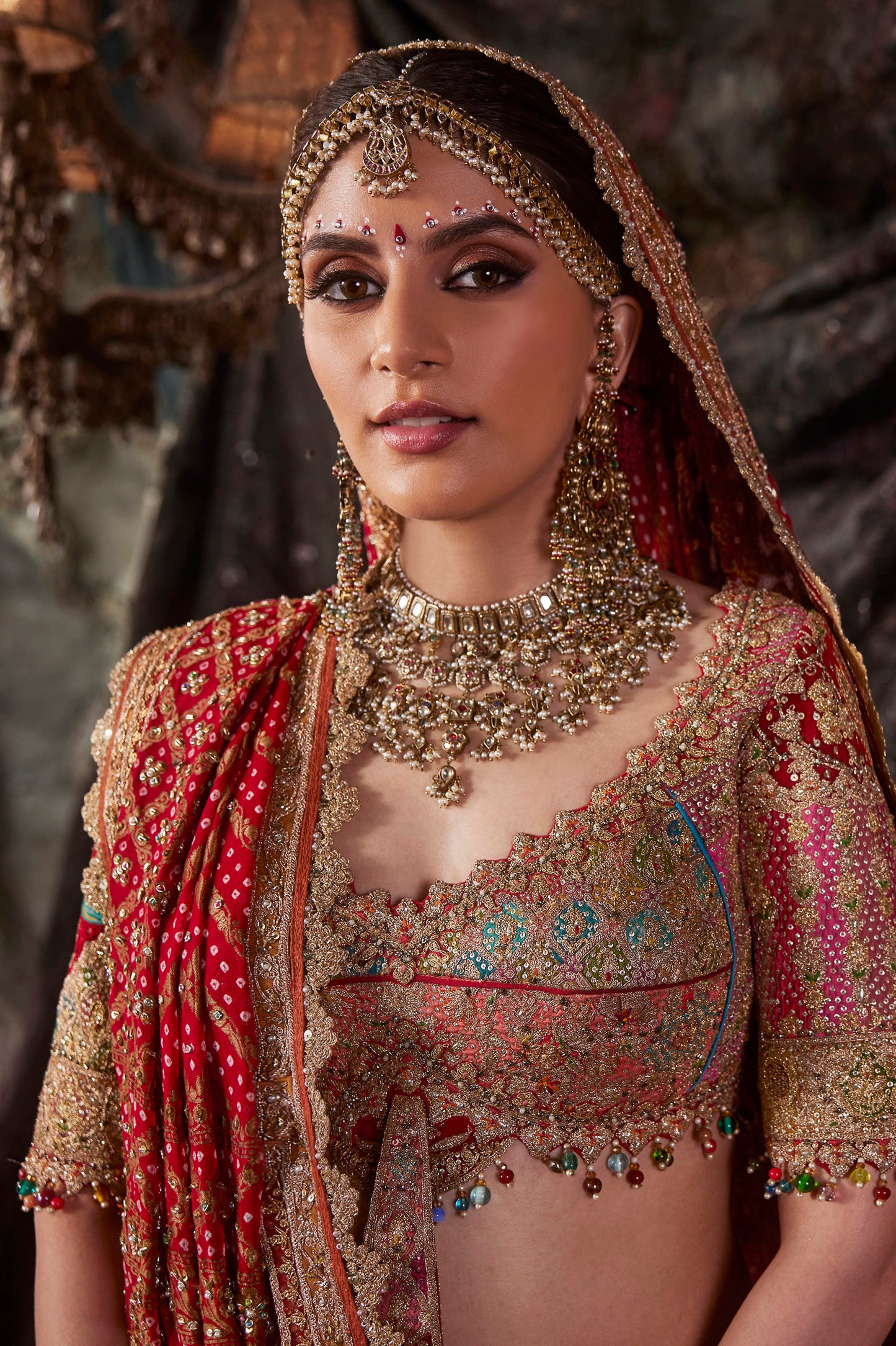 Deep Red Floral Embroidered Lehenga
