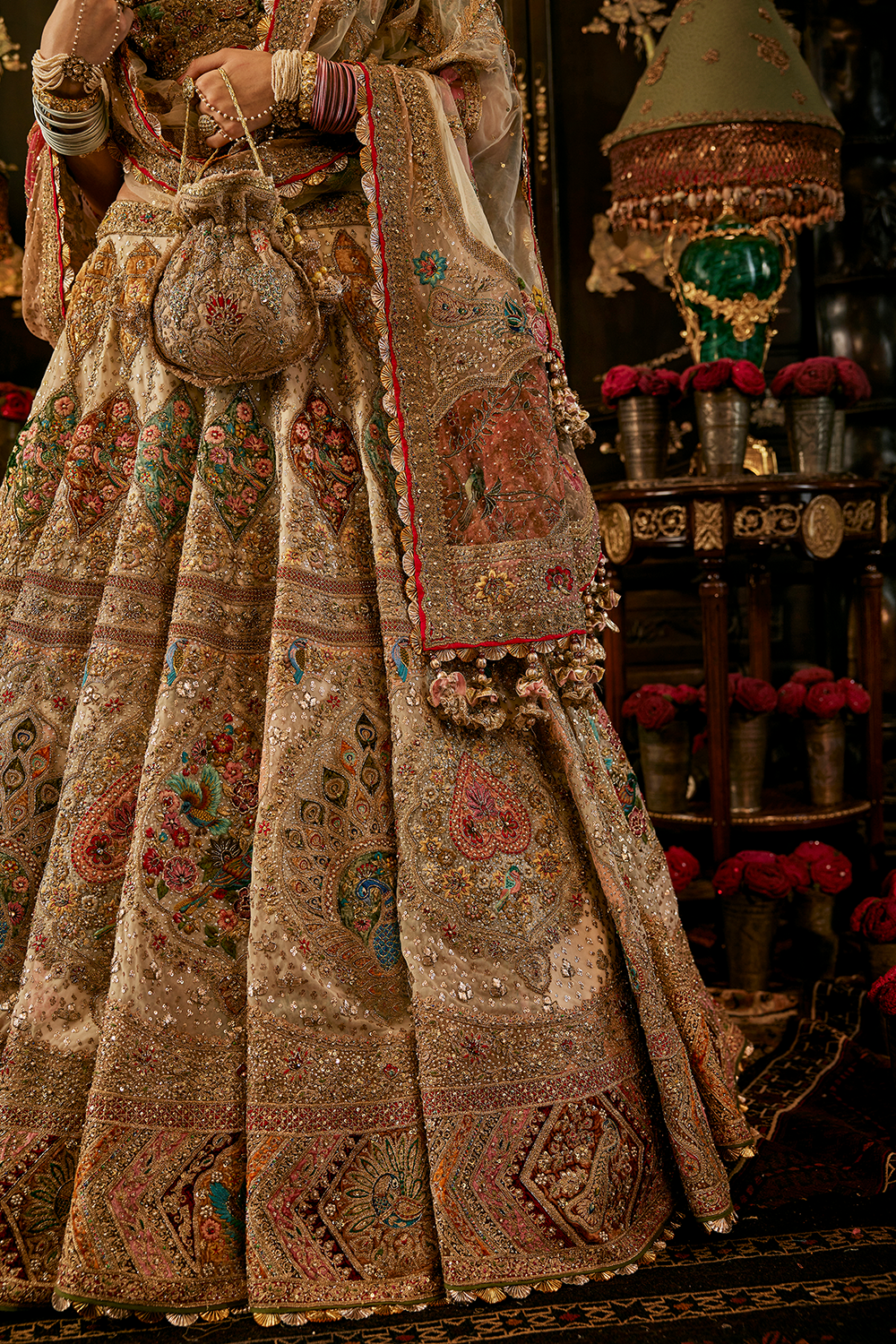 Ivory Mughal Minitature Lehenga