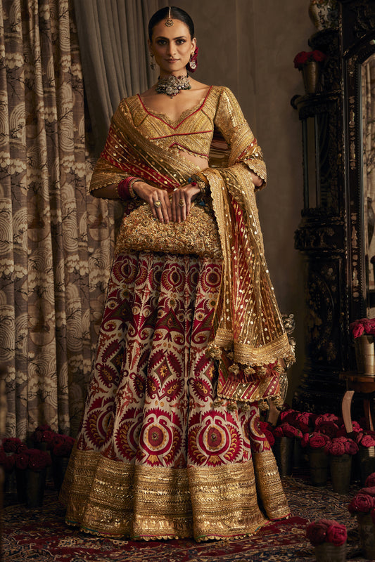 Ivory-Gold Suzani Lehenga