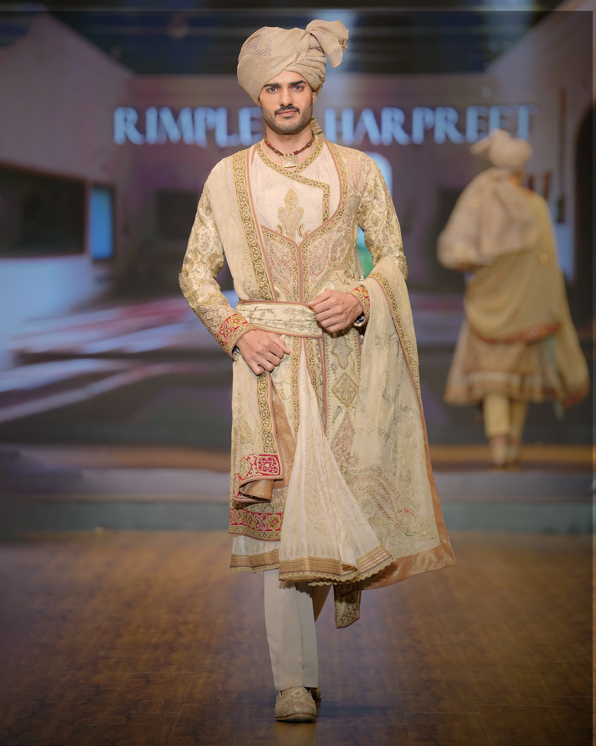 Fawn & Old Gold Embroidered Choga Set