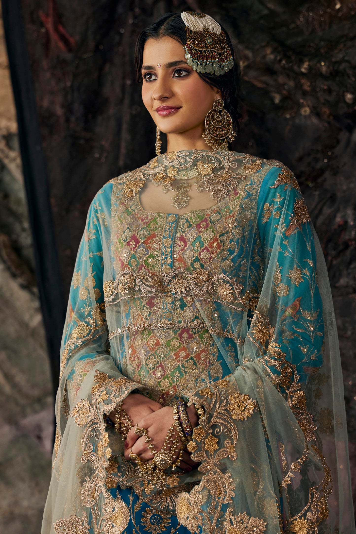 Turquoise Embroidered Kurti Sharara Set