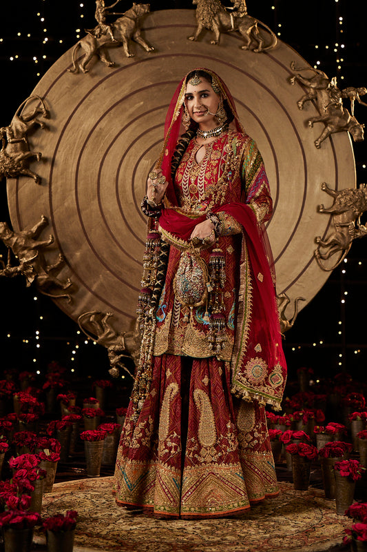 Maroon  Bandhej Jacket & Gharara