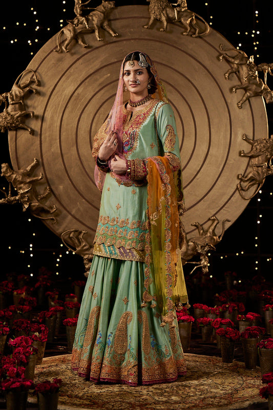 Pale Blue Blended Silk Sharara Set