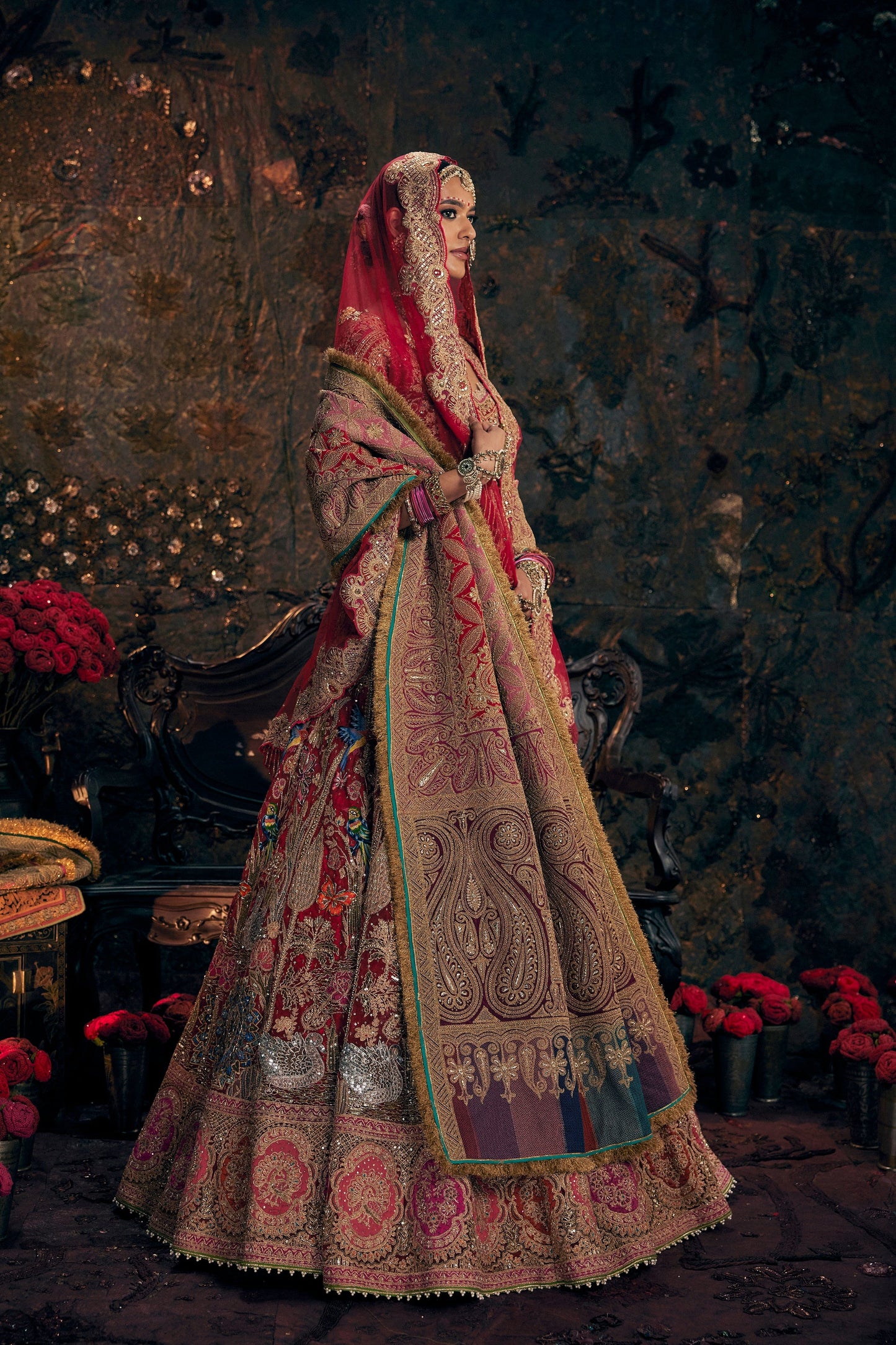 Deep Red Embroidered Lehenga