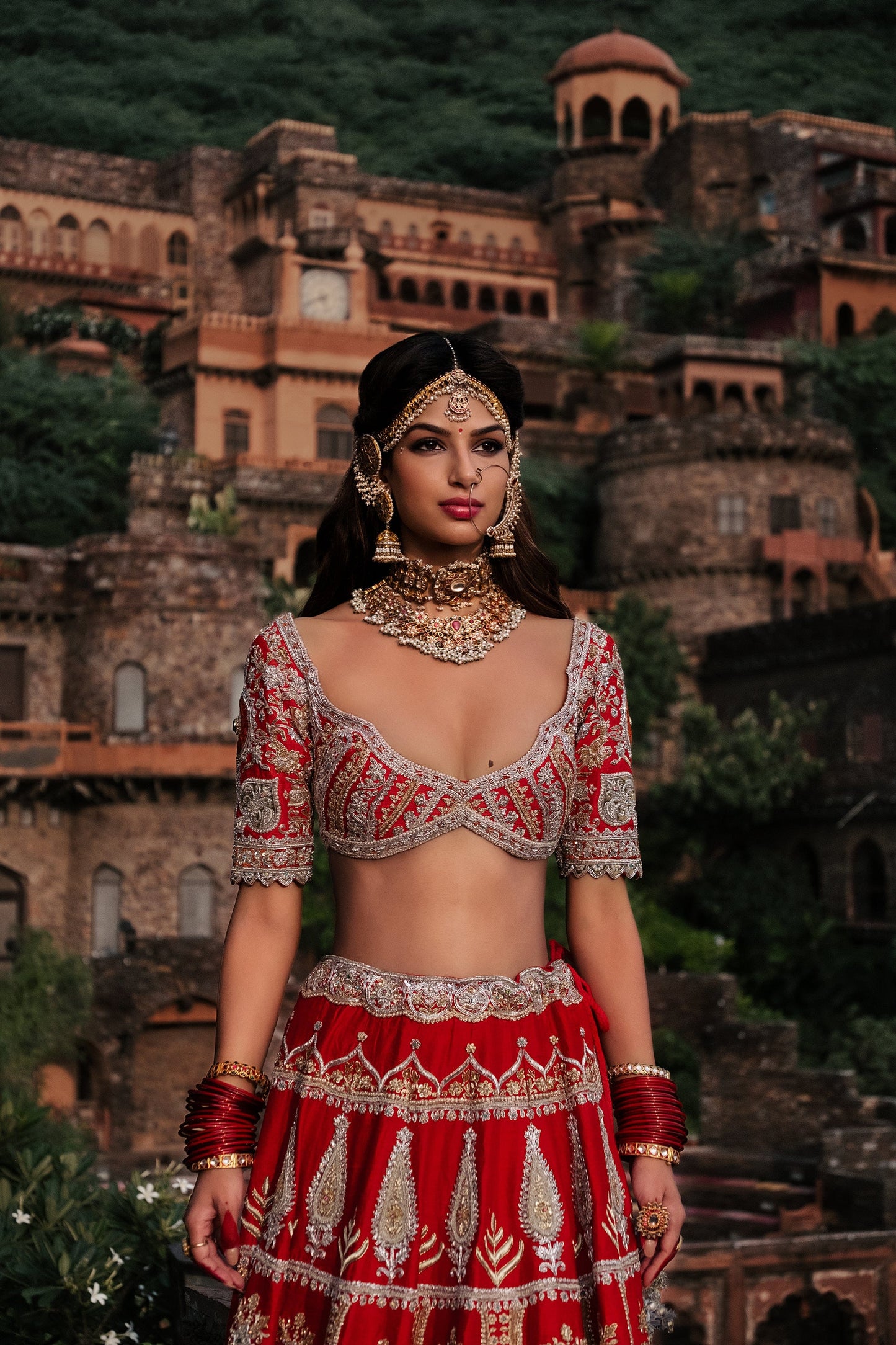 Deep Earthy Red Hued Silk Lehenga