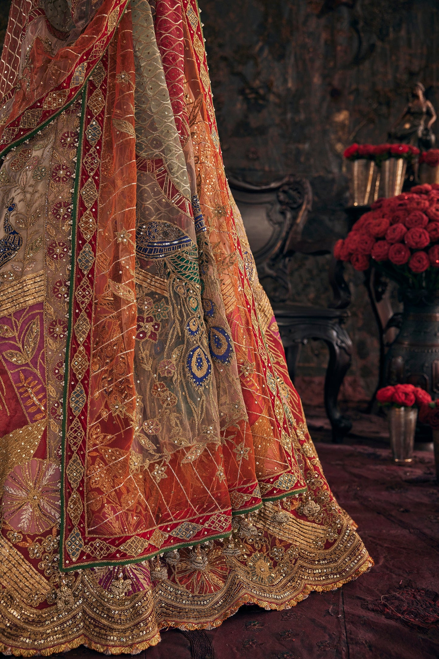 Earthy Ivory Tulle Lehenga