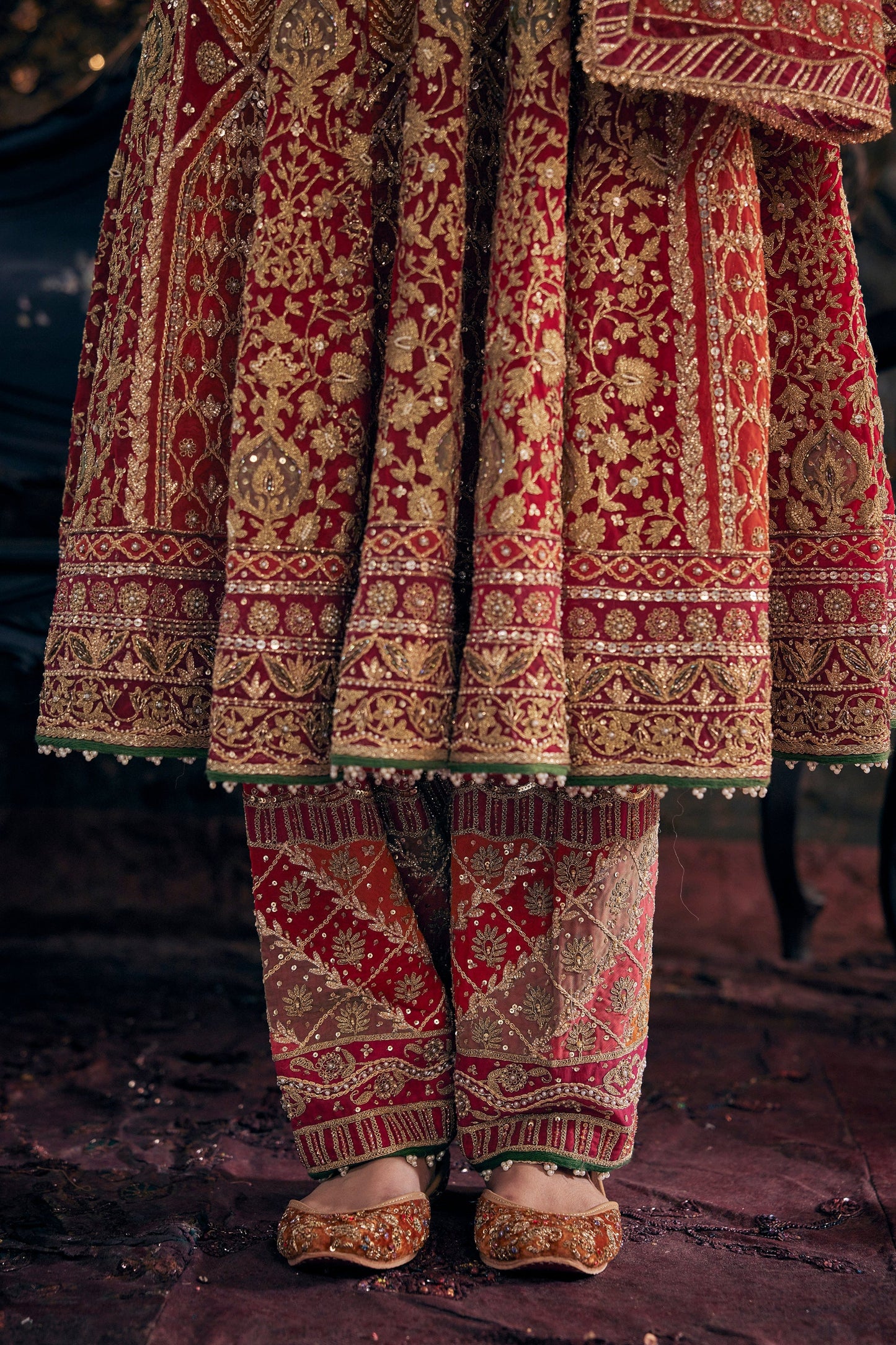 Scarlet Red Embroidered Kalidar Set