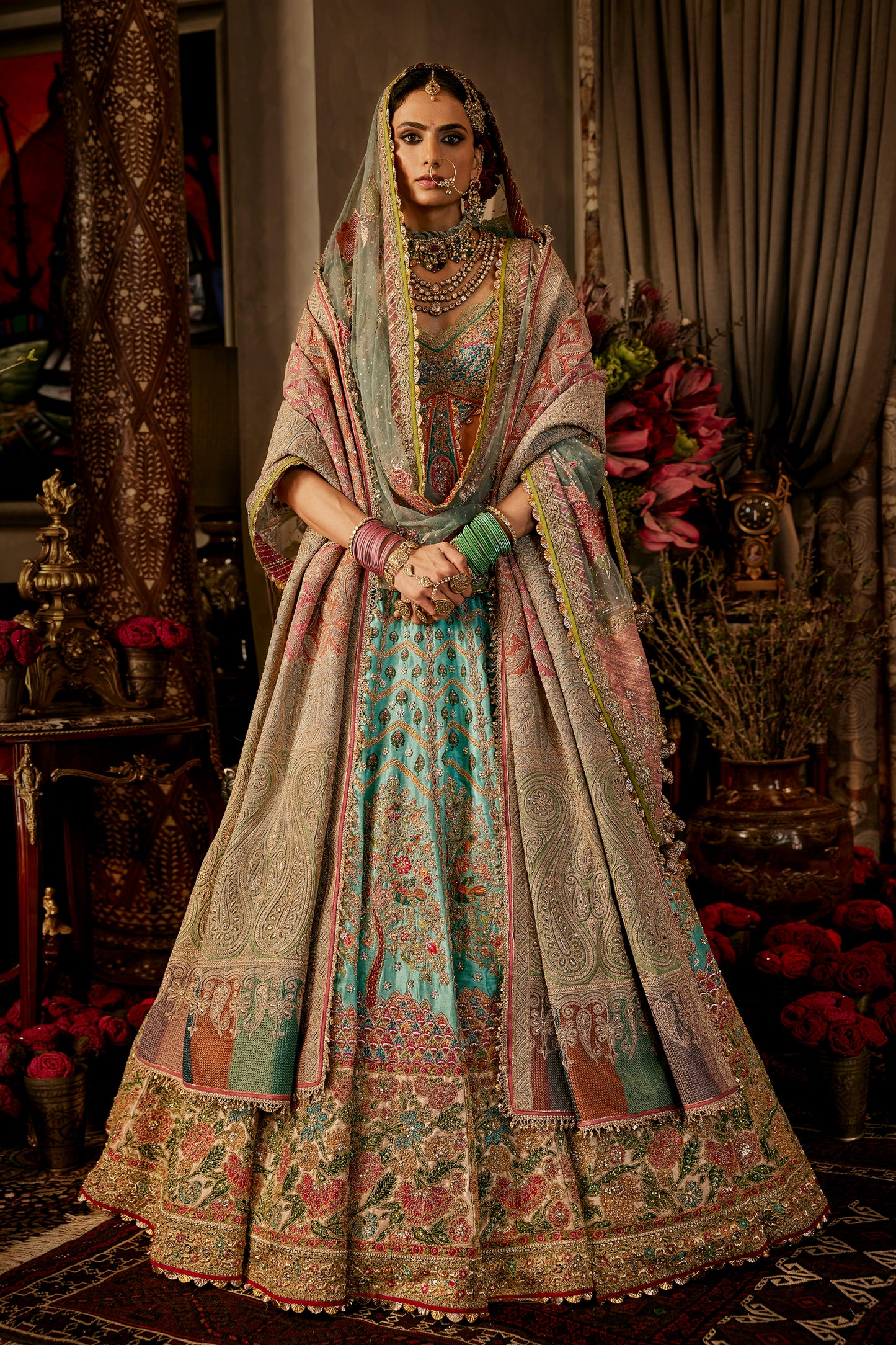 Aqua Blue Silk Lehenga