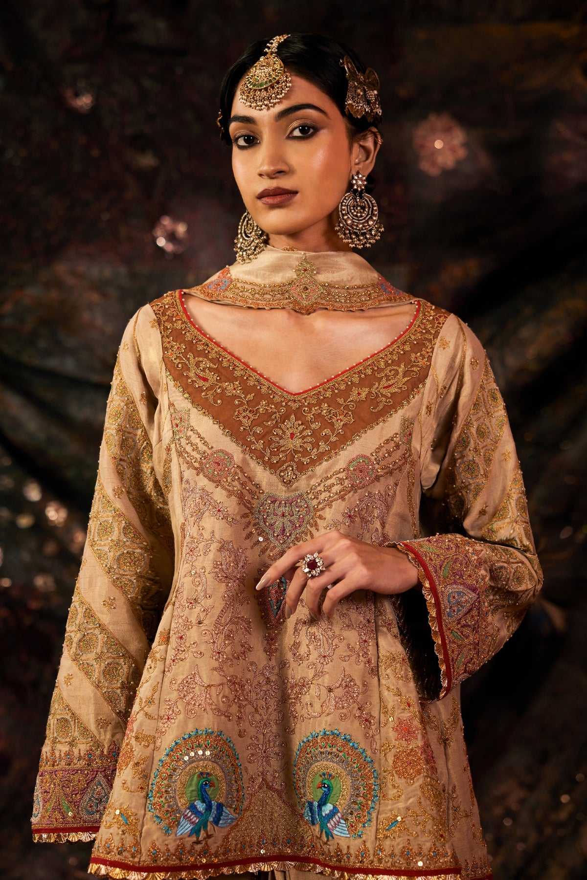Pale Gold Embroidered Lungi Set