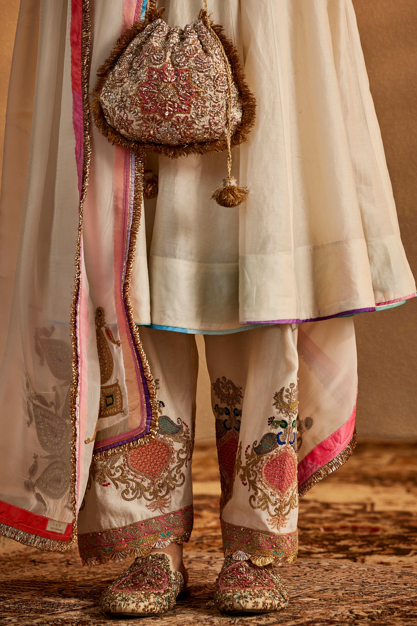 Ivory Mughal Peacock Kalidar Set