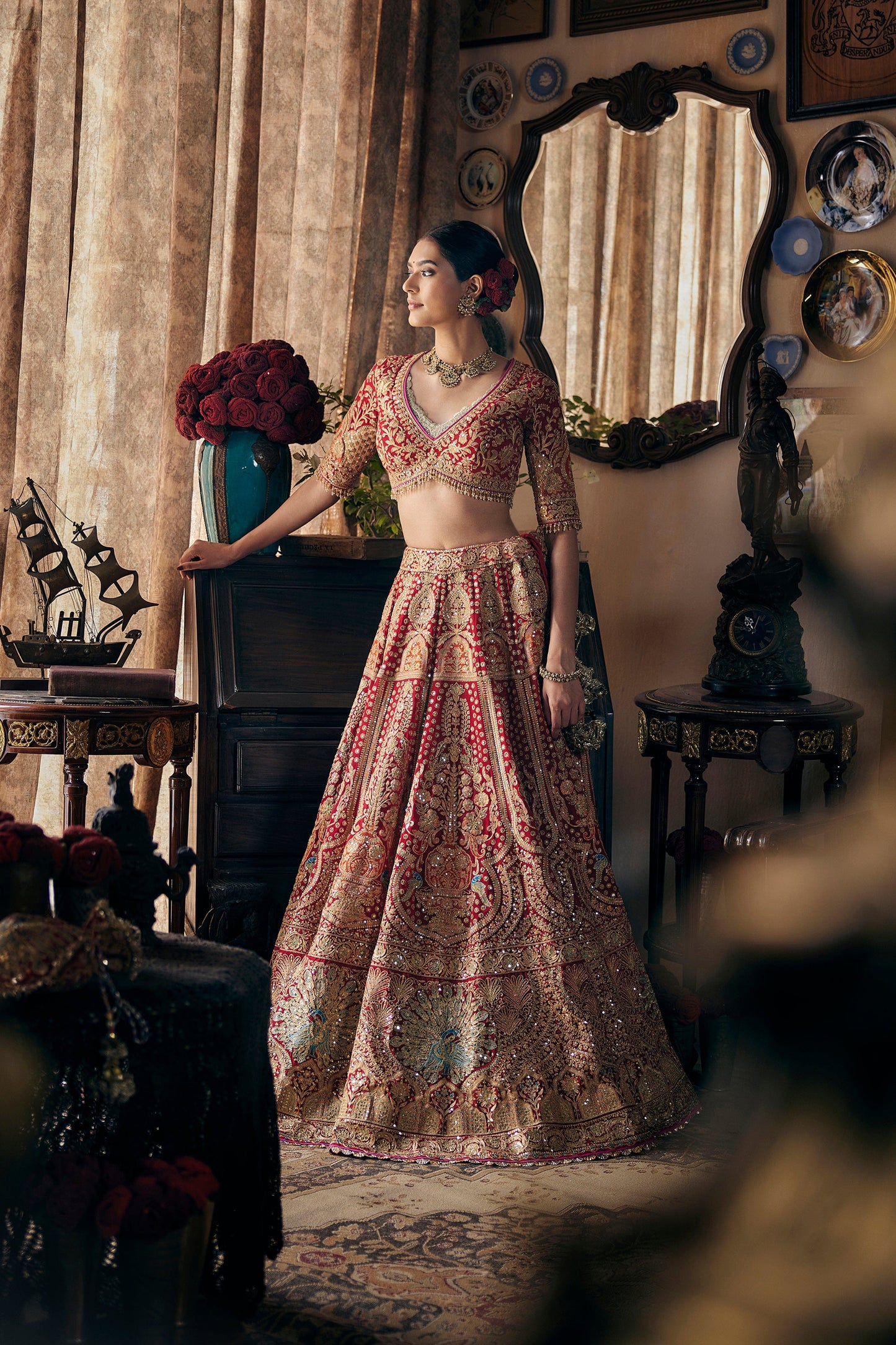 Heritage Deep Red Lehenga