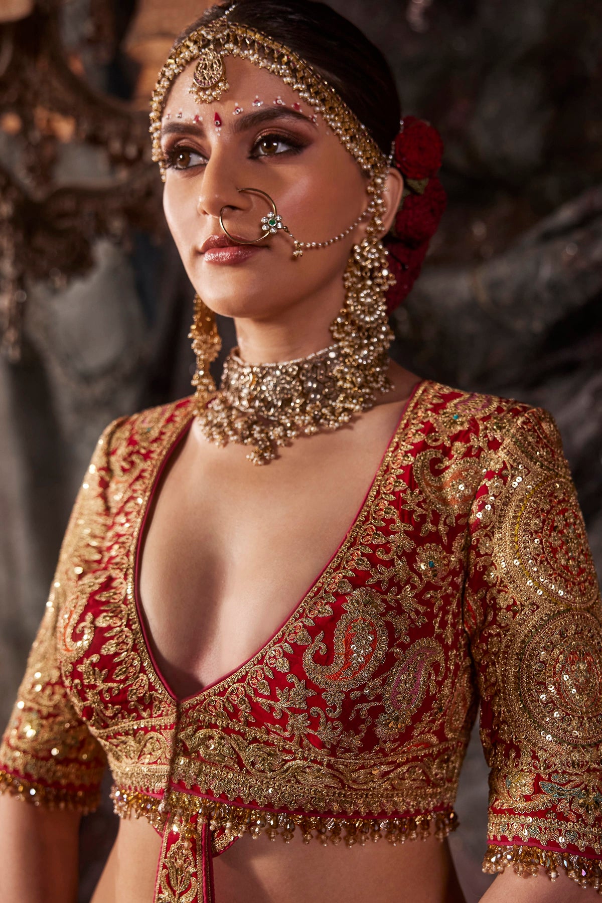 Deep Crimson Embroidered Georgette Lehenga
