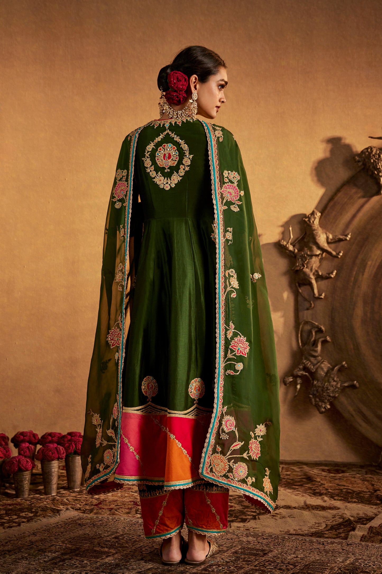 Deep Green Mughal Peacock Kurta Set