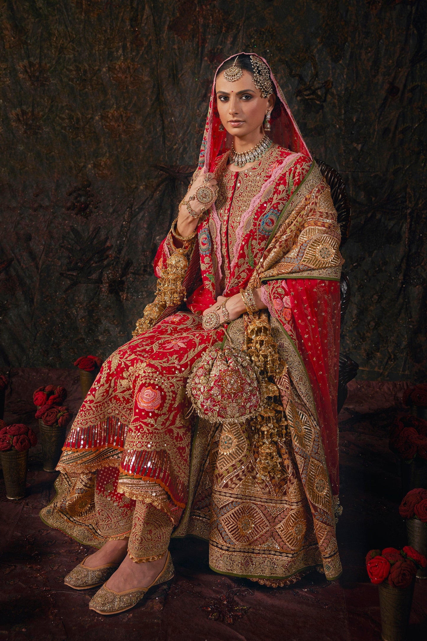 Deep Red Floral Kalidar Set